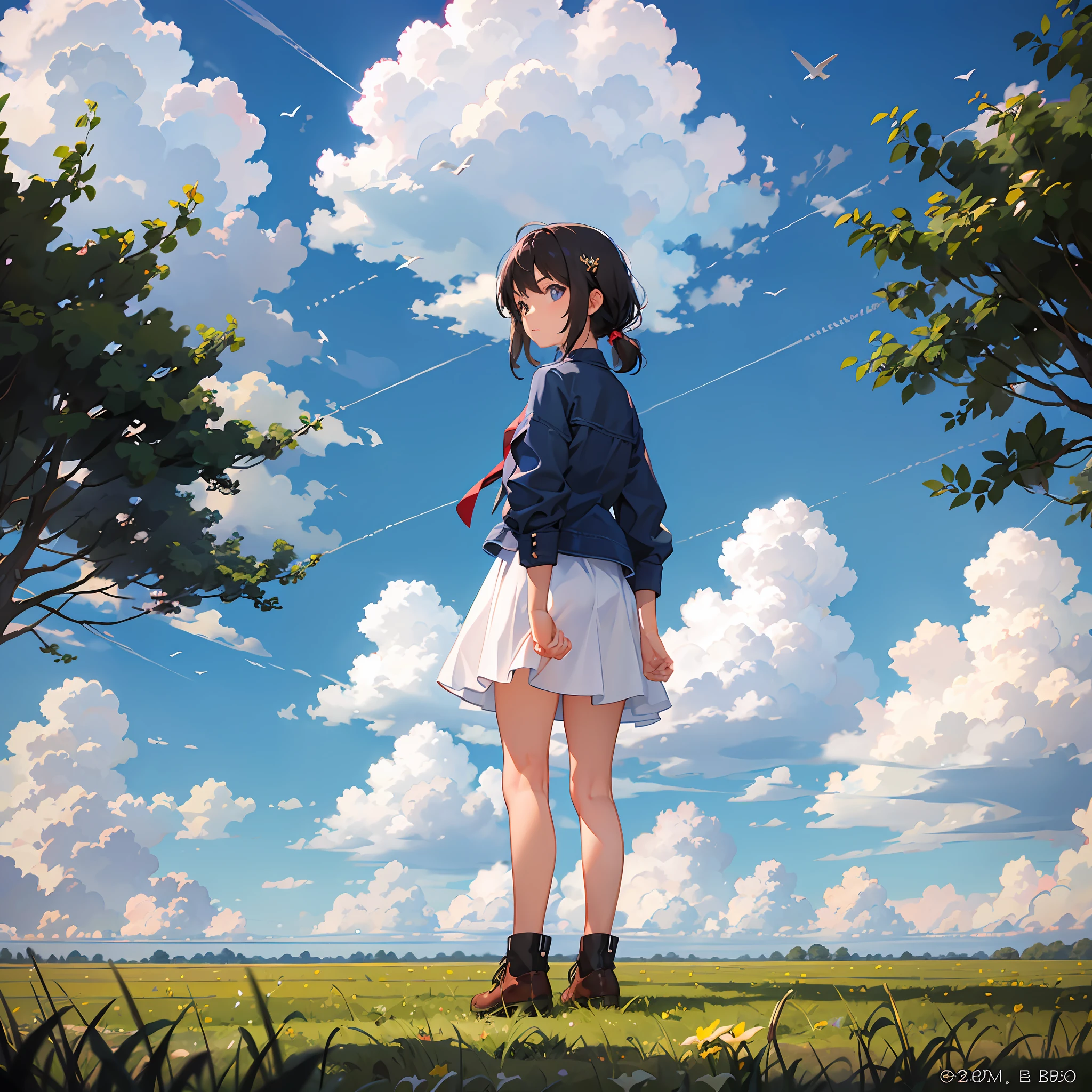 A standing on a field with blue sky 3D --auto --s2