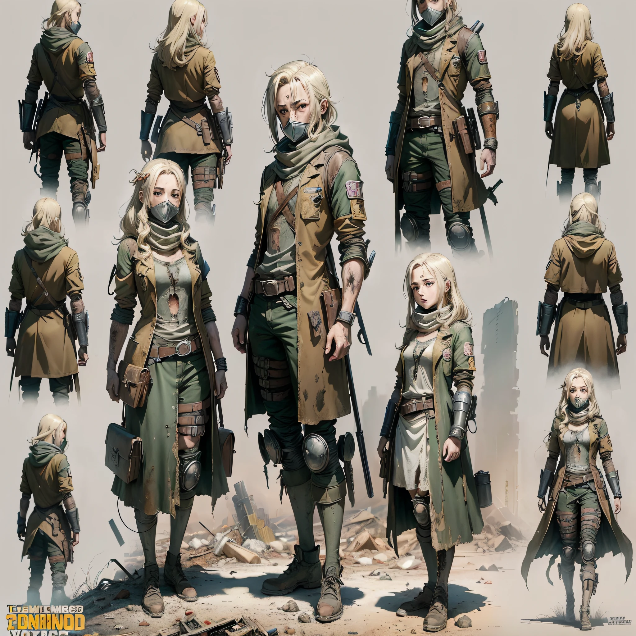 ((anime masterpiece))), (((best quality 2d anime))), ((ultra-detailed 2d anime)), (highly detailed CG anime illustration), ((extremely delicate and beautiful face)) cinematic light, absurd clothes, 1 smiling young man, (((character sheet)), full-body concept art, ((full length)), 1little blonde girl, standing, stylish tied hair (single background, white background: 1.3),((((CHARACTERS FROM THE POST-APOCALYPTIC WORLD))))), ( PEORSONAGES THE WALKING DEAD)), ( ATACK ON AN CONCEPTS )))) --auto --s2