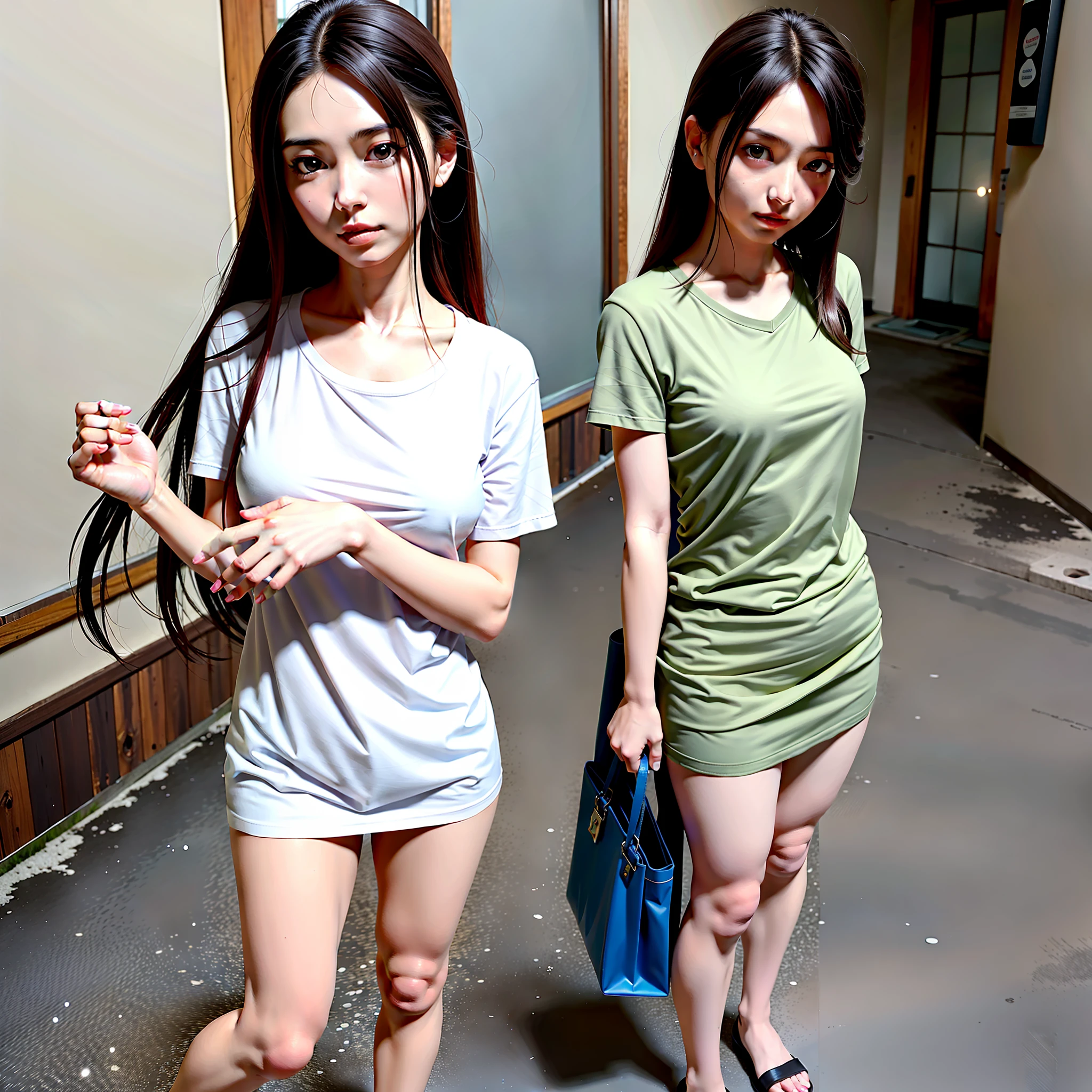 (RAW photo, best quality), (realistic, photo-realistic:1.3), masterpiece, an extremely delicate beautiful, extremely detailed, CG, unity, 2k wallpaper, amazing, finely detailed, light smile, extremely detailed CG unity 8k wallpaper, huge filesize, ultra-detailed, highres, absurdres, soft light, a stunning Japanese girl with beautiful, ((long hair:1.3), styled in a flowing black hair, with mesmerizing brown eyes)), with a lovely t-shirt, standing in front of a charming bakery, looking at the viewer with her adorable, ((closed mouth:1.2)), and delicate face, with a youthful and elegant look, featuring a refined and cute -like facial structure, a double eyelid, and long lashes, her whole body exuding a sense of youthful beauty and grace, with a perfect, ((small breasts)), and a charmingly realistic yet dreamy appearance, highlighted by thelora:koreanDollLikeness_v15:0.4> and the graceful, finely detailed fingers, thighs, and nose. A beautiful, natural and realistic depiction of a 20-year-old Japanese girl with brown eyes in a lovely and casual t-shirt, emanating a sense of warmth, youth, and charm.