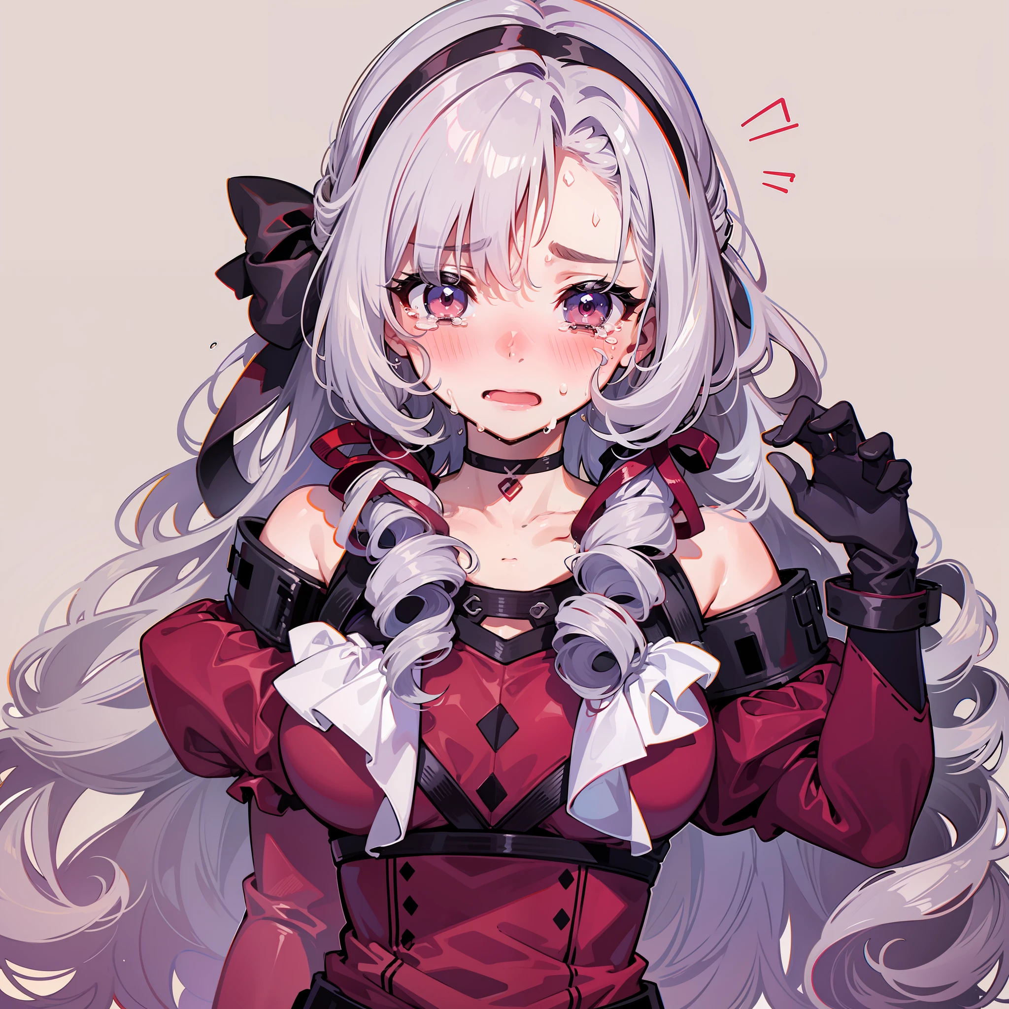 embarrassed, crying face, sweat, blush, round eyes, runny nose