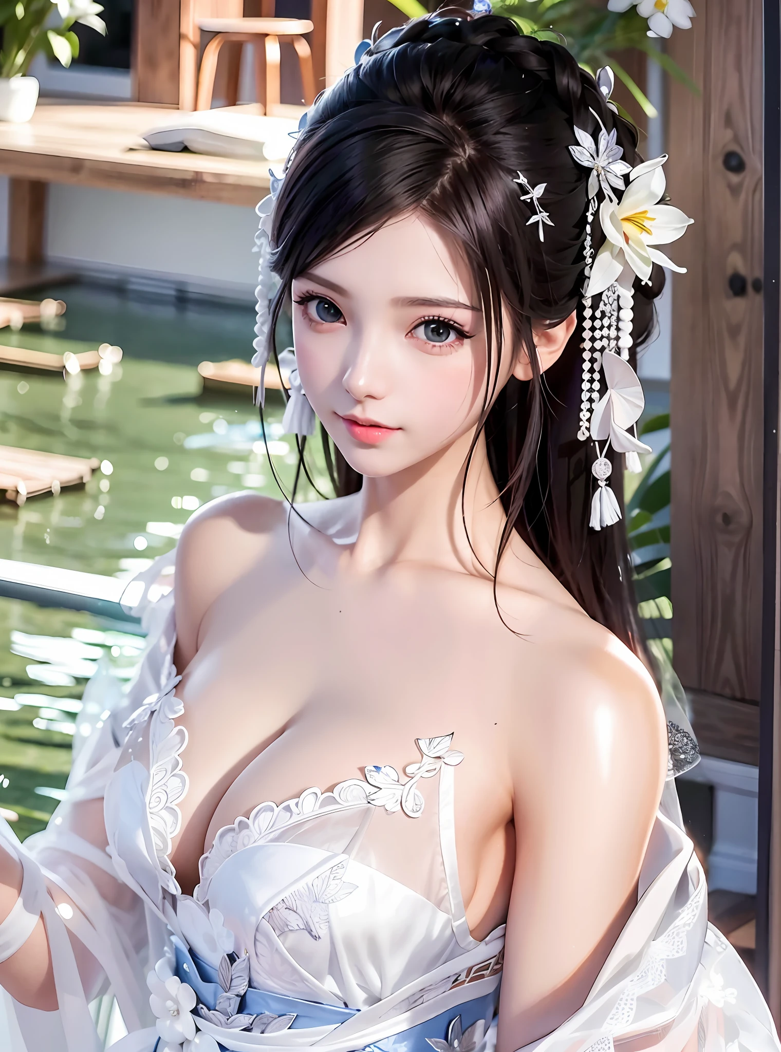 there is a woman in a white dress posing for a picture, japanese goddess, seductive anime girl, beautiful alluring anime woman, gorgeous chinese model, beautiful anime girl, attractive anime girl, realistic young gravure idol, guweiz, anime girl cosplay, trending on cgstation, beautiful asian girl, anime thai girl, beautiful anime woman, trending at cgstation
