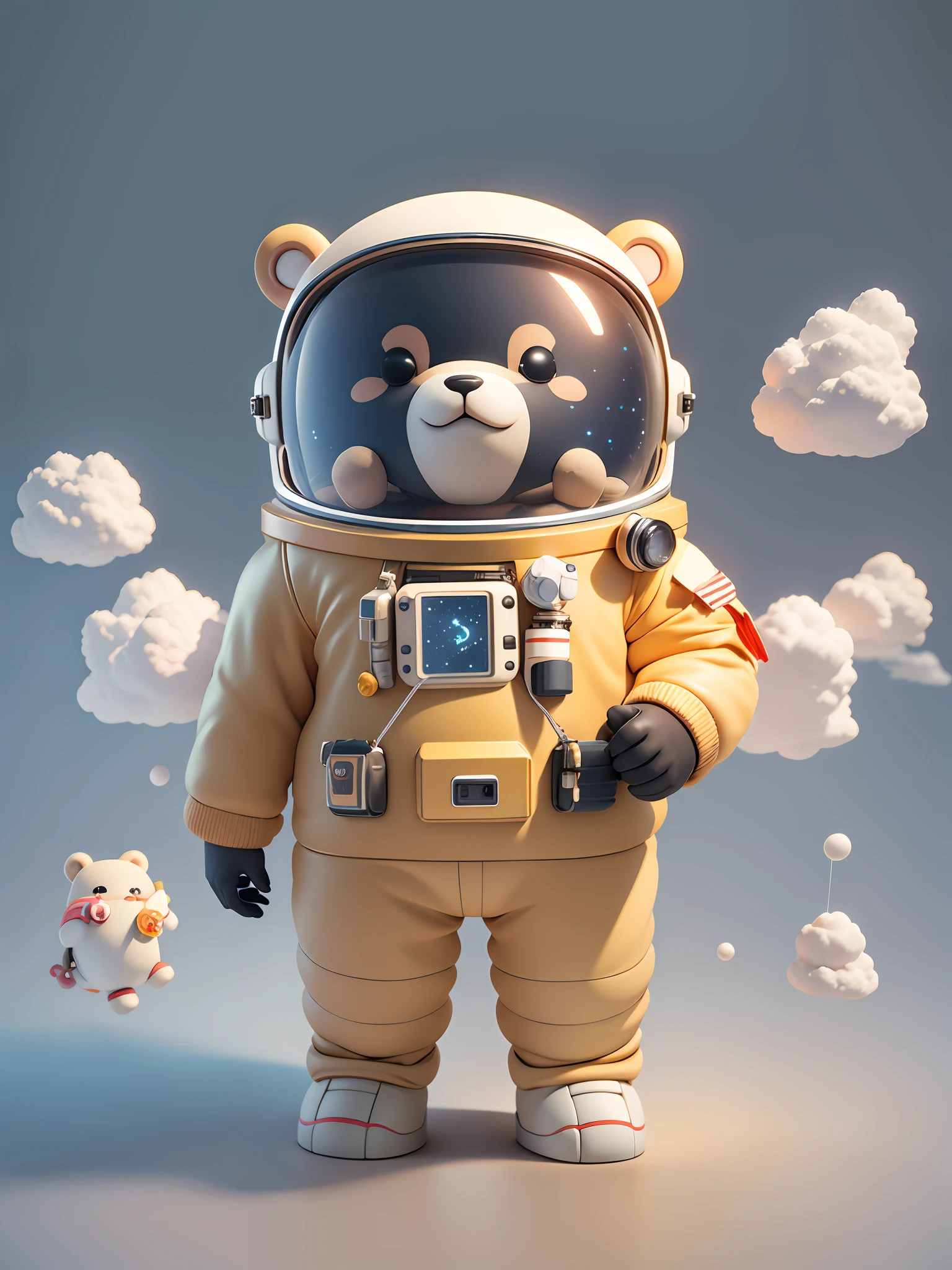 There is a bear with helmet and spacesuit, bear astronaut, cute 3d rendering, dwarf, bear looking up, portrait anime space cadet bear, cute 3d anime cub render, cute detailed digital art, explorer mini cute bear, 3d rendering stylized, 3d rendered character art 8k, cute digital painting, anime style 3d, super detailed rendering