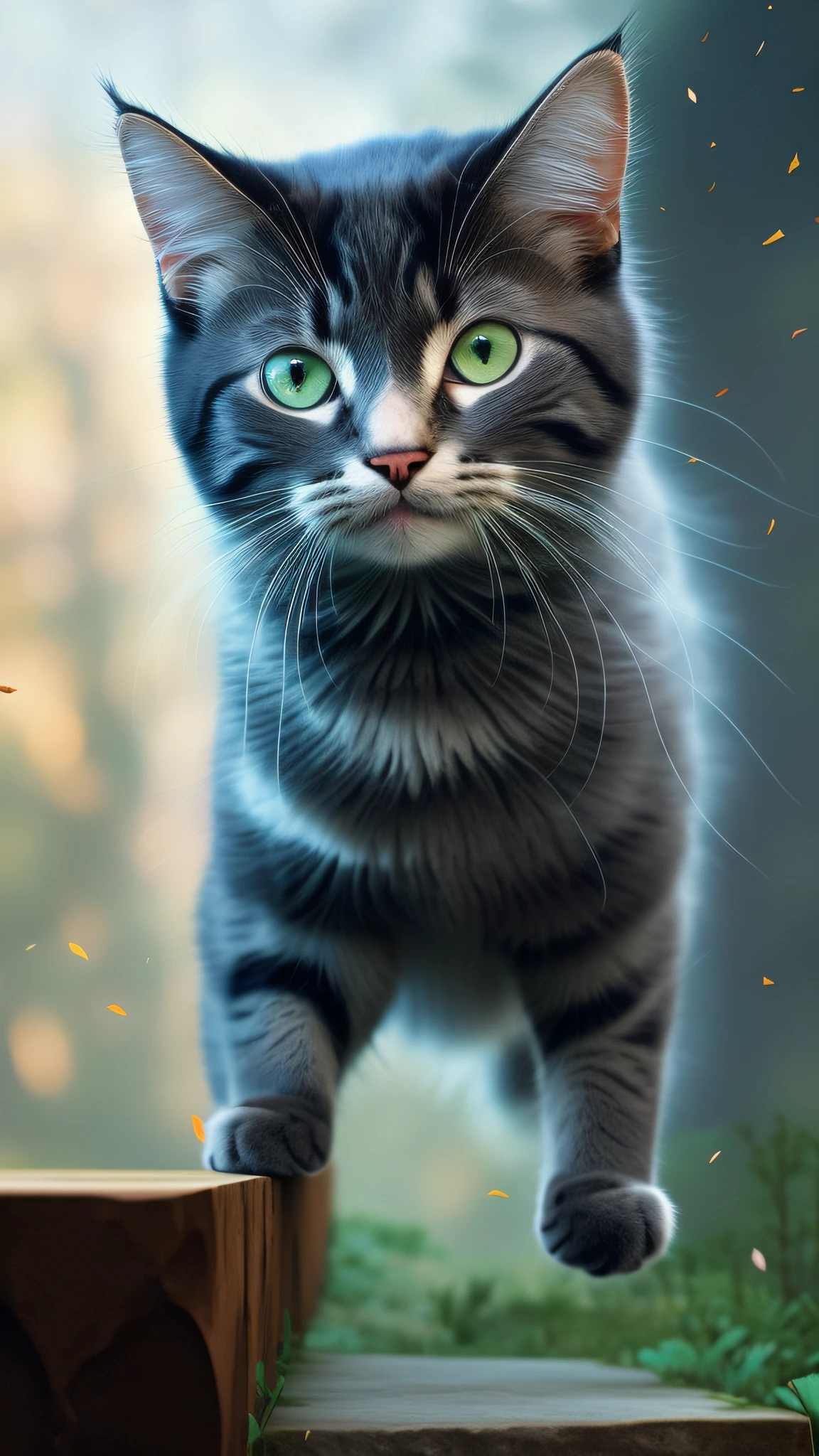 there is a cat that is walking on a ledge, adorable digital painting, awesome cat, beautiful cat, digital art animal photo, highly realistic photo, ultra realistic picture, cute cat, cat. digital painting, cute cat photo, cat photo, warrior cats, cat in the forest, an ultra realistic photo, hyperrealistic picture, photorealistic picture, ashfur from warrior cats