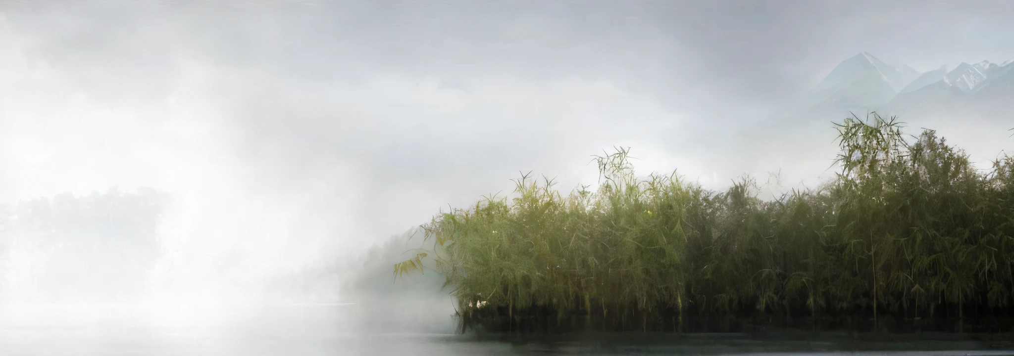 (best quality), a lake, an island, (bamboo forest:1.3), lake and mountains, lake like silk, deep peaks, vivid scenes, (floating), (nature vibes), a picture with many details. --auto --s2