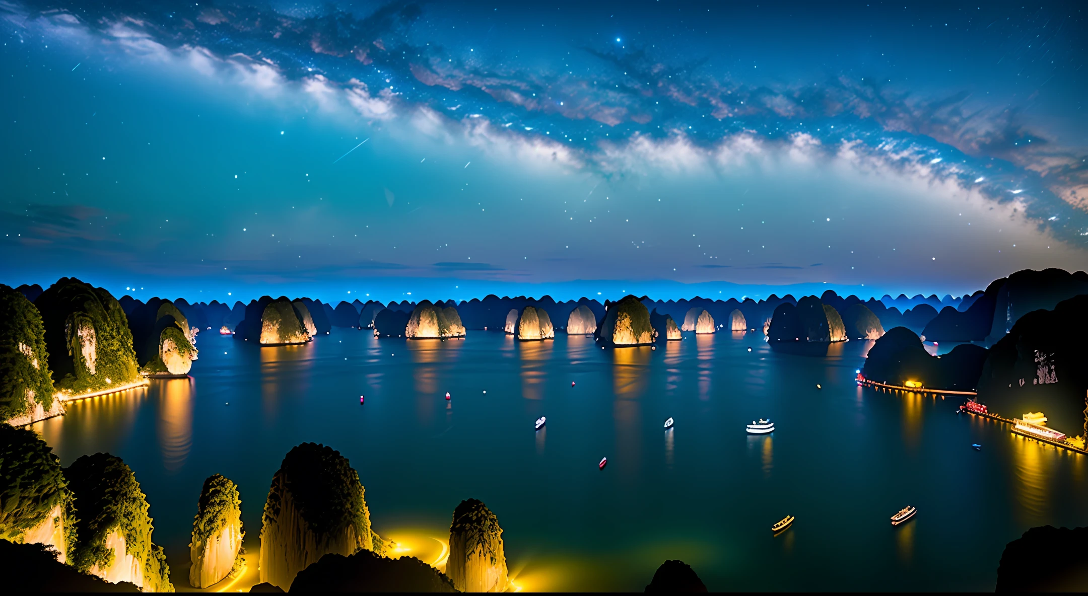 Halong bay in the night, star, milky way
