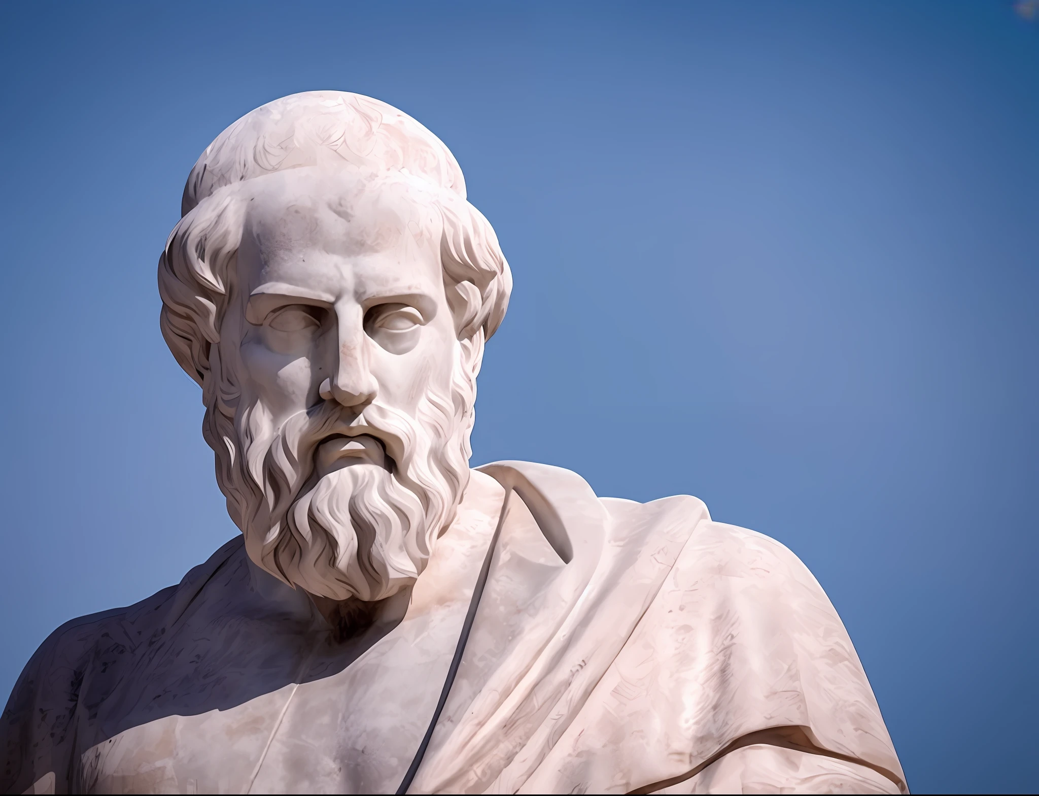 a close up of a statue of a man with a beard, an ancient greek statue, stoicism, portrait of aristotle, ancient greek statue, stoic face, by Theophanes the Greek, inspired by Theophanes the Greek, stoic attitude, theophanes, philosopher, an ancient male bearded face, greek marble statue, greek statue