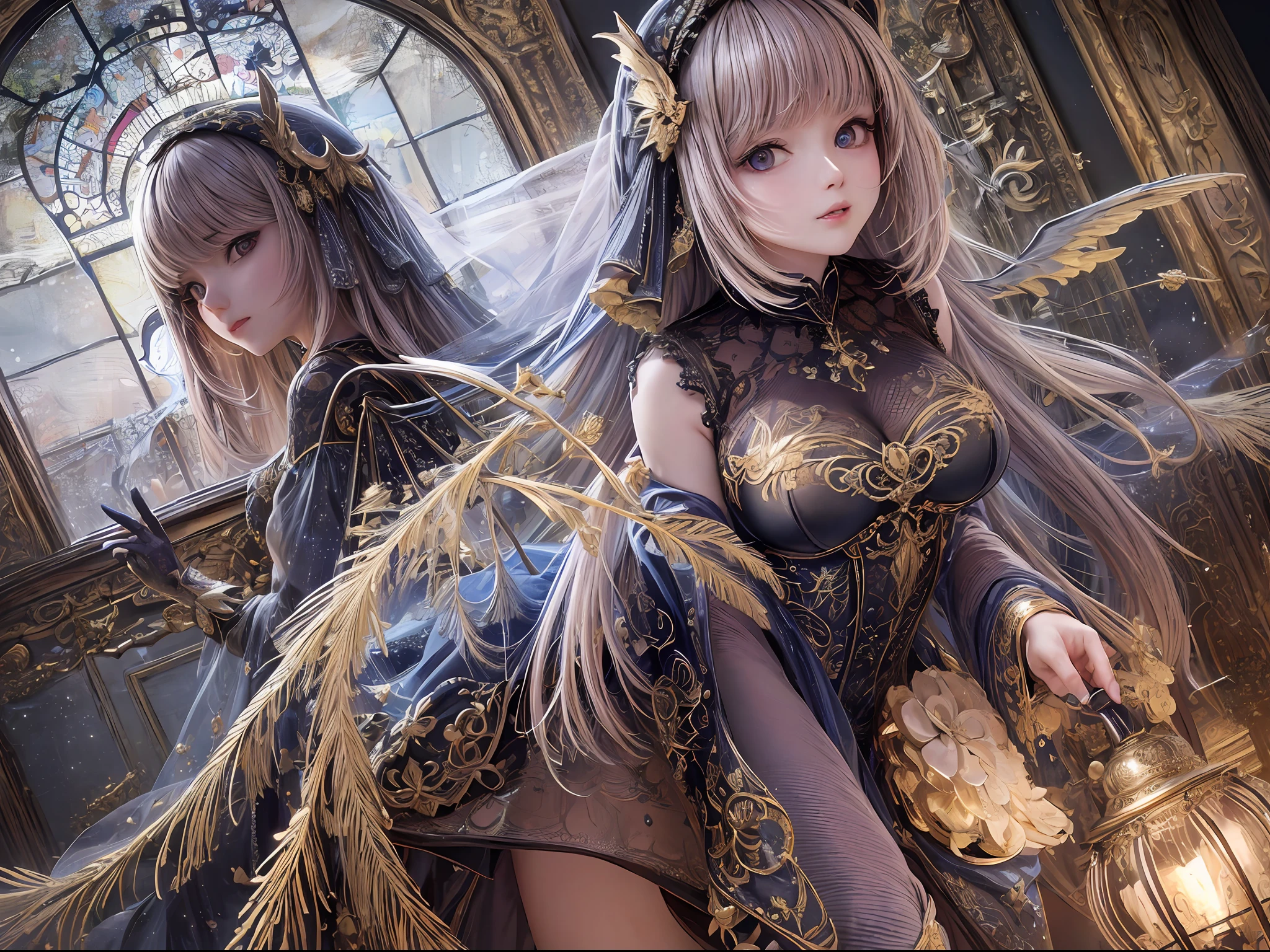 (masterpiece), night star, best quality, high resolution, a beautiful angel girl with wings, dutch angle, extremely detailed wings, intricate details and absurdres, intricate view, and 8k resolution.