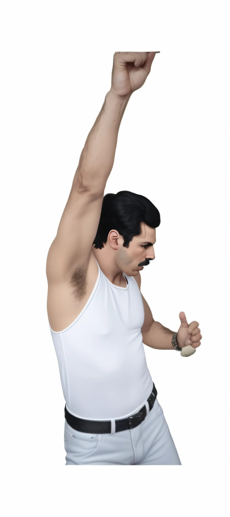 Freddie mercury ,sing ,raising his hand up, realistic, detailed, 4k, best quality,