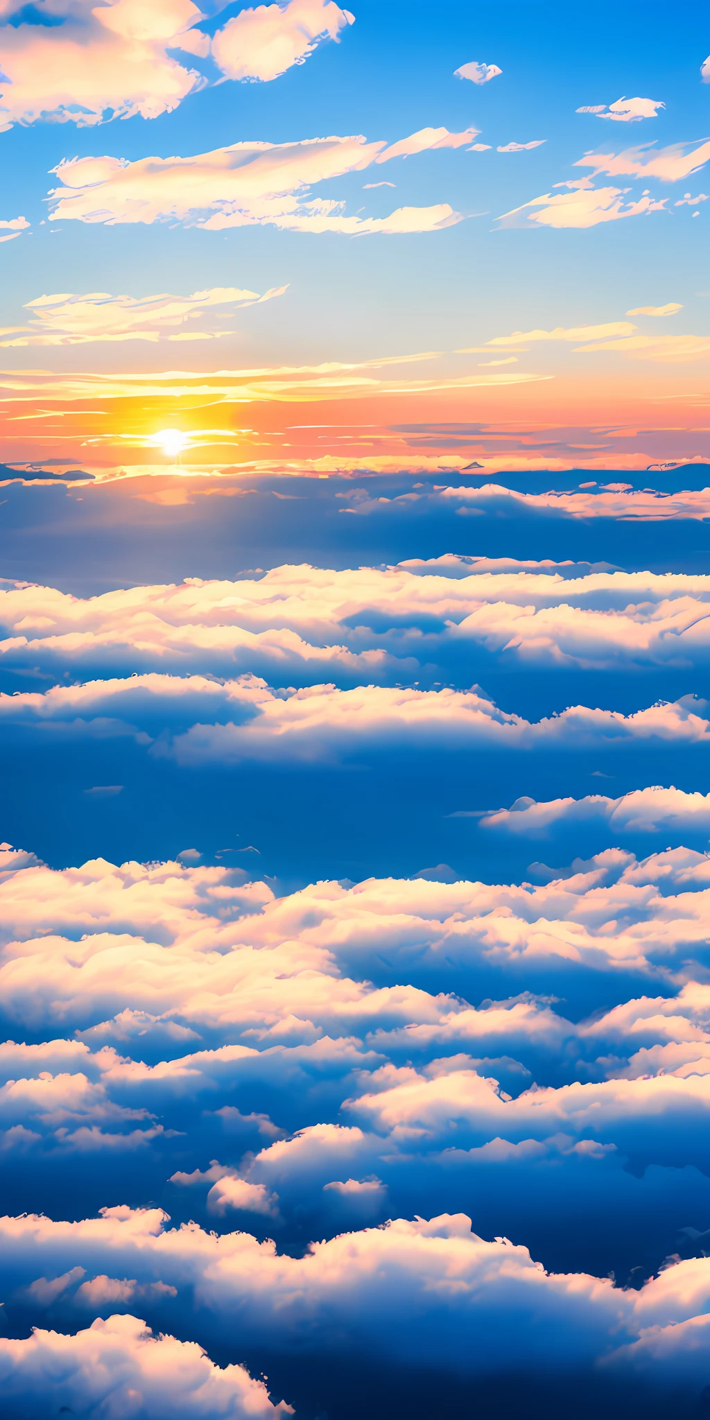 Blue sky and white clouds, horizon, rising sun
