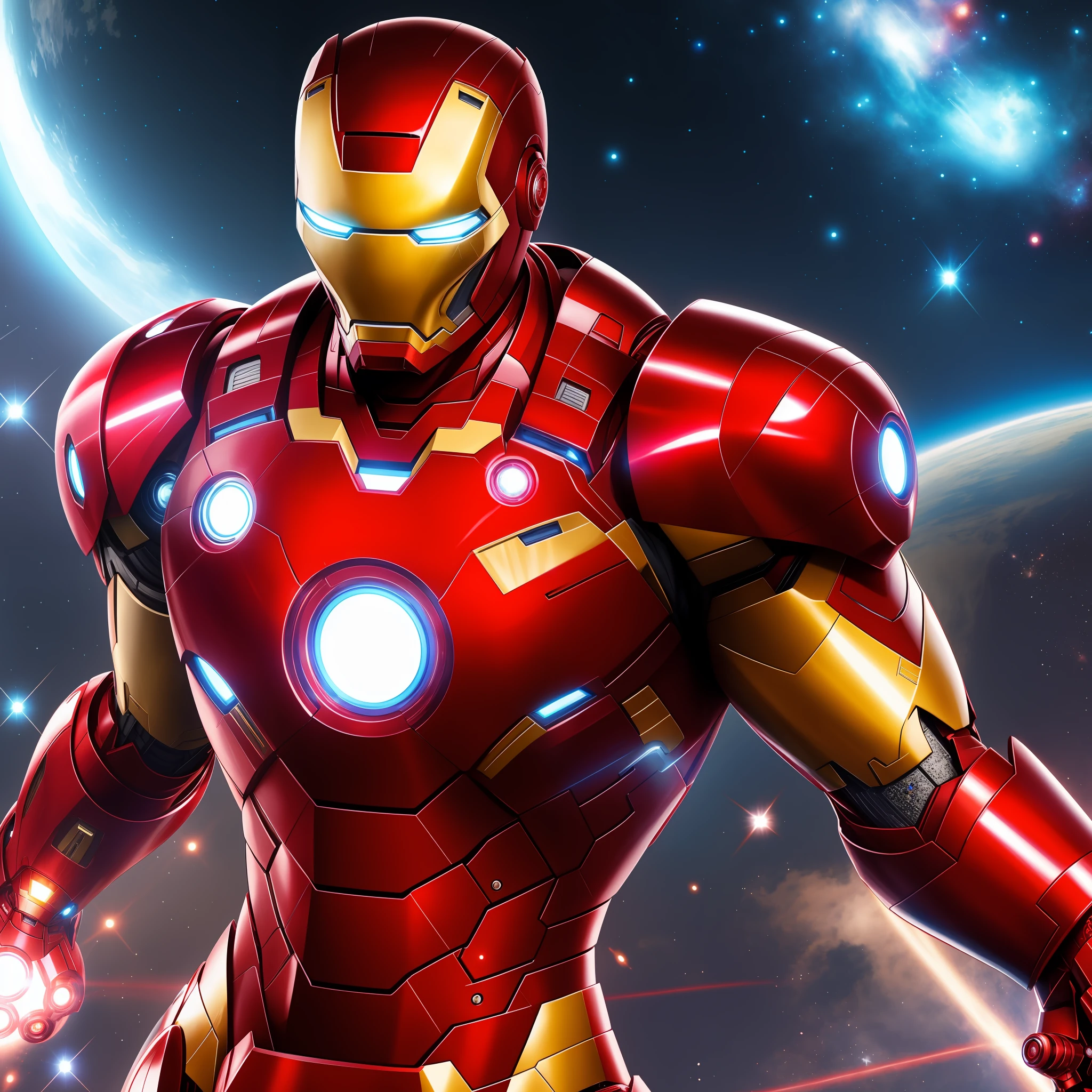 avengers war machine in the middle of a galaxy with stars, iron man, like ironman, ironman, superior iron man, marvel superhero, tony stark, elon musk as iron man, portrait of iron man, mkbhd as iron man, marvel comic book characters, marvel art, marvel character, hq 4k wallpaper, portrait shot, battle damaged iron man suit