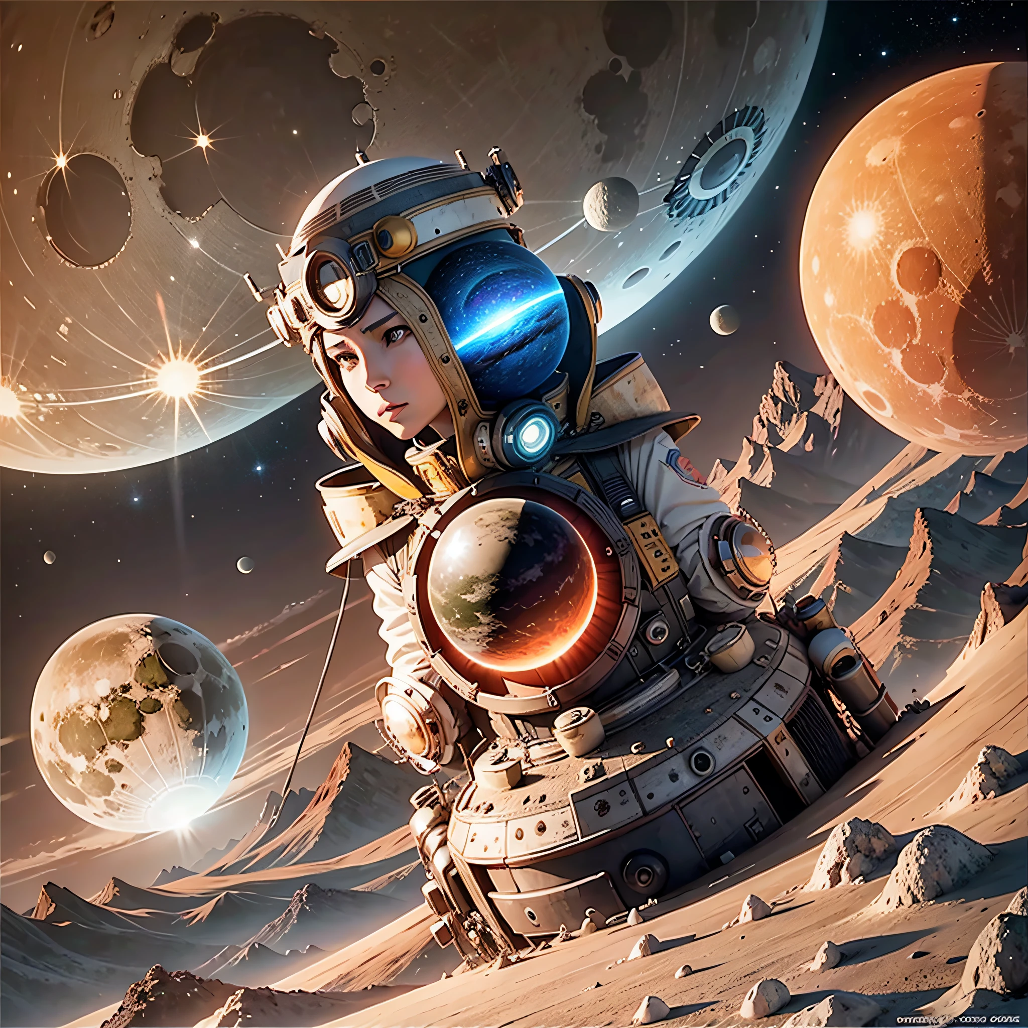 planet in the center, three suns, four moons, dystopia