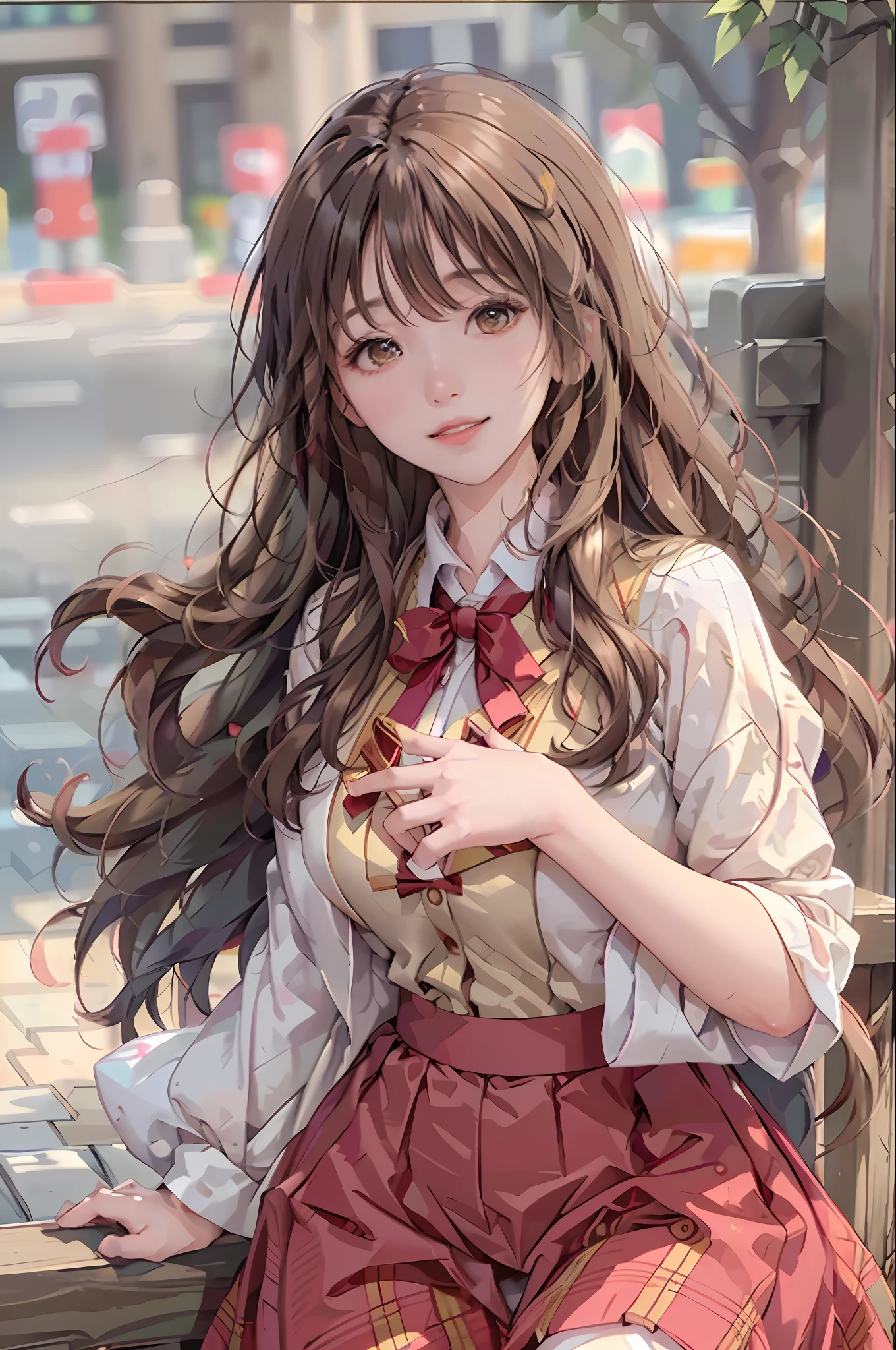(8K, Best Quality, Masterpiece: 1.2), (Realistic, Realistic: 1.37), Super Detailed, Best Quality, Ultra High Resolution, Professional Lighting, Photon Mapping, Teleportion, Physically Based Rendering, Film Lighting, Pedestrian Street, Rainy Depth of Field, Clear Focus, Sunlight, Good Composition, (Bokeh: 1.2) 1girl, Solo, (Close Up View), Beautiful Detailed Eyes, Smiley Face, Pose, Narrow Waist, Mid-Chest, (Random colorful clothes ), black hair, messy hair, long hair fluttering in the wind, (ulzzang-6500:1.2)
