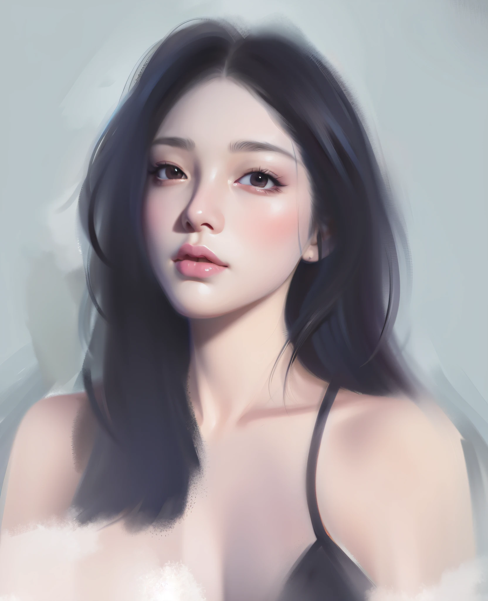 a close up of a woman with long black hair and a bra top, inspired by Yanjun Cheng, soft digital painting, portrait of female korean idol, digital paining, #1 digital painting of all time, # 1 digital painting of all time, 8k digital painting, 4k digital painting, 4 k digital painting, portrait jisoo blackpink