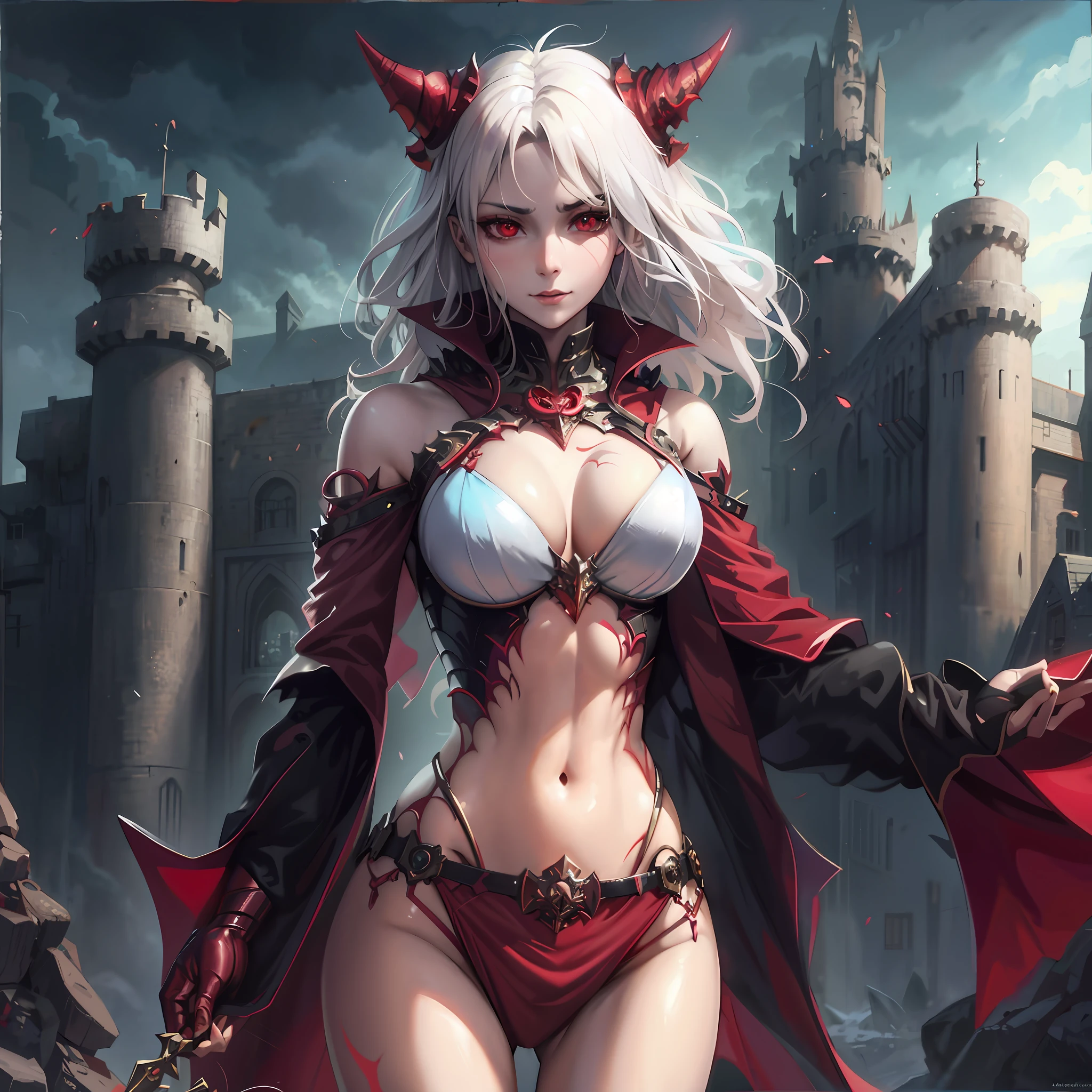 arafed woman in a red dress with horns and a cape, beautiful succubus, 2. 5 d cgi anime fantasy artwork, succubus | medieval, extremely detailed artgerm, artgerm on artstation pixiv, artgerm style, yoshitakka amano karol bak, style artgerm, succubus