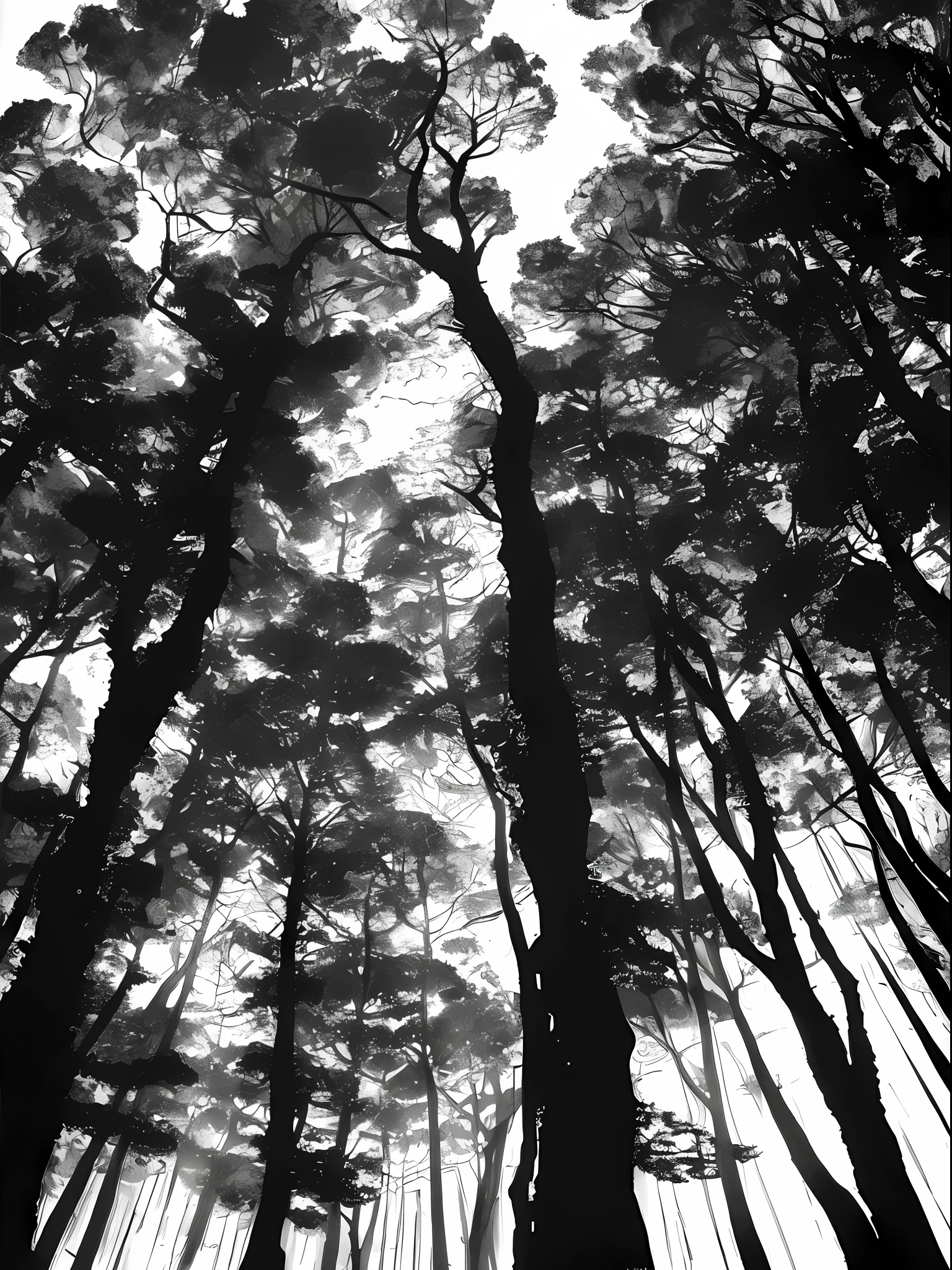 Dance in the forest, Yoji Shinkawa style, black and white, print, super detailed