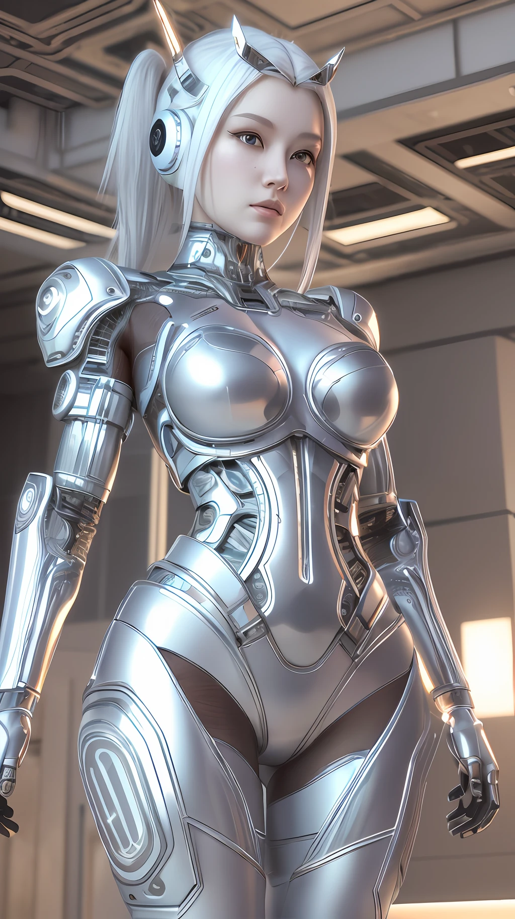 Character Sheet, complex 3d render ultra detailed of a beautiful Japanese girl android cyborg, robotic parts, beautiful studio soft light, rim light, vibrant details, luxurious cyberpunk, android body made of white and silver transparent glass and plastic, , silver metal internal body mechanisms, dynamic pose, flowing organic components, detailed engraving, lacework designs, glowing golden circuitry, art by H.R. Giger, Greg Rutowski