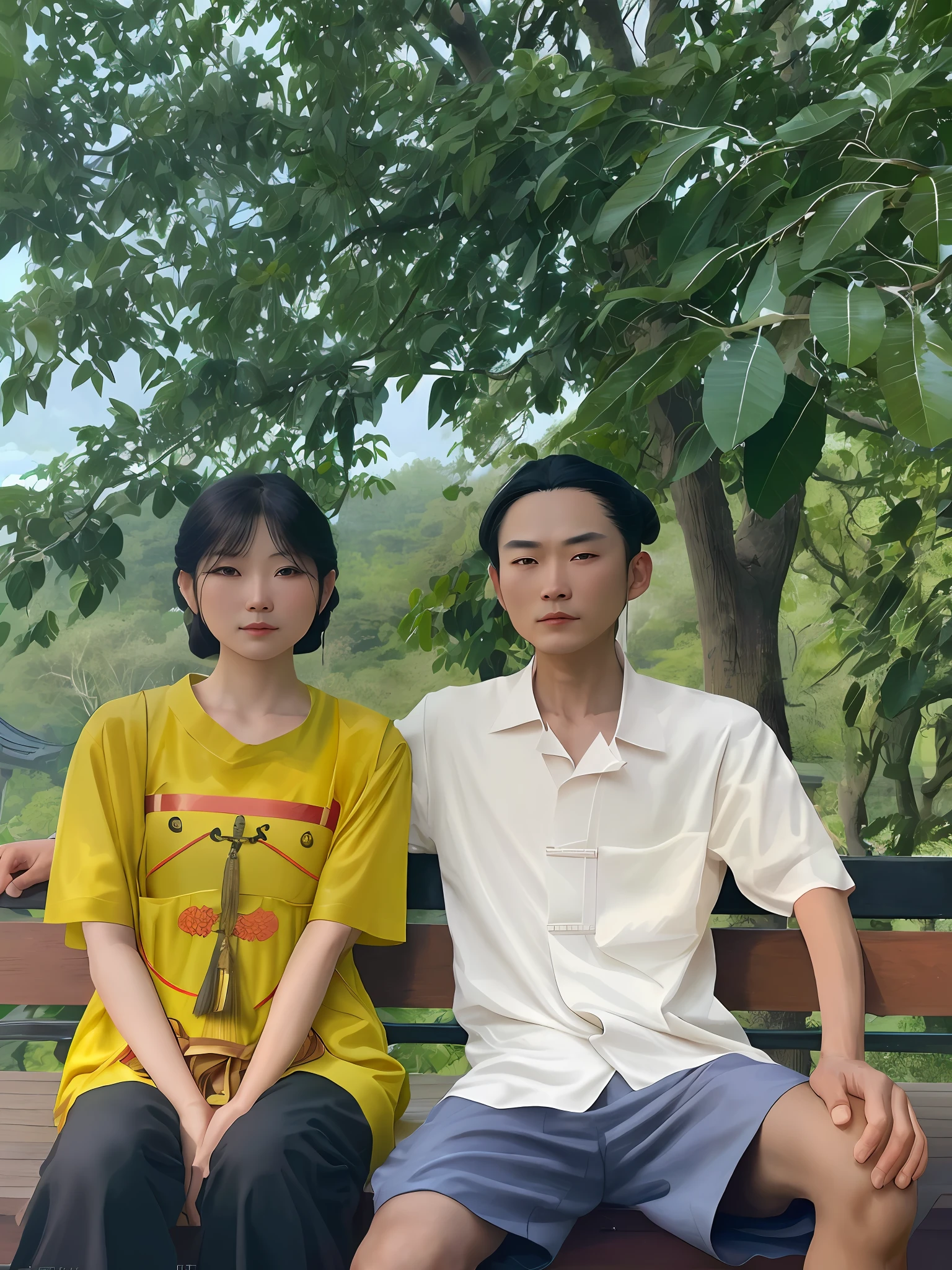 Best Quality, Masterpiece, Ultra High Resolution, (Realistic: 1.4), Xiuxian, Weapon, Detail Face,
1 couple, golden and white clothes, bare arms, solo, (magic circle: 1.2), Xiuxian, upper body, beautiful girl, half-body, Chinese architecture, sheath, construction,