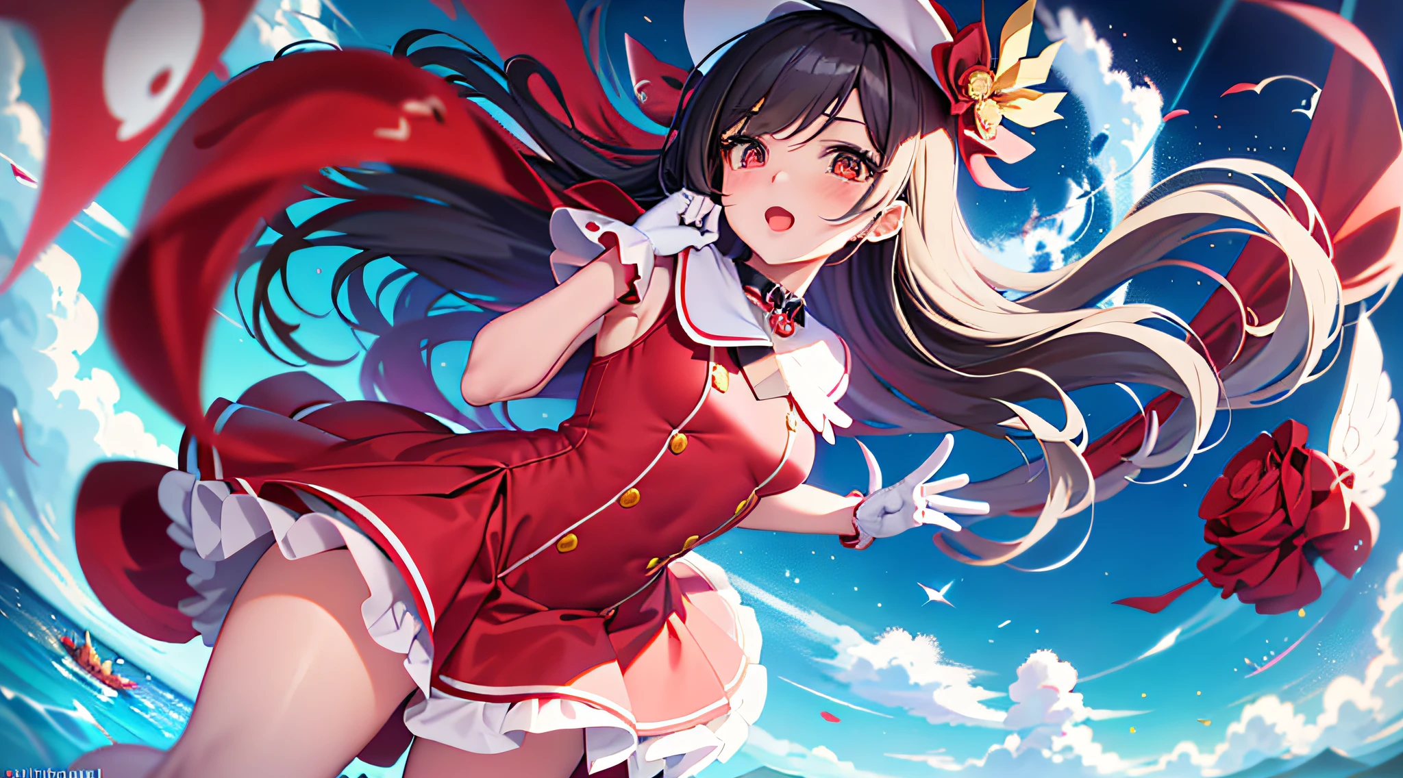 Anime girl in red and white dress with hat and gloves, Rin, The Idolmaster, Sayori, , Official Art, Official Artwork, Sakimimi-chan, Hanayamada, Splash Art Anime Lolipen Mouth, Small Curvy Lori, Female Protagonist 👀: 8, Lorish, Marin Kitagawa Fan Art