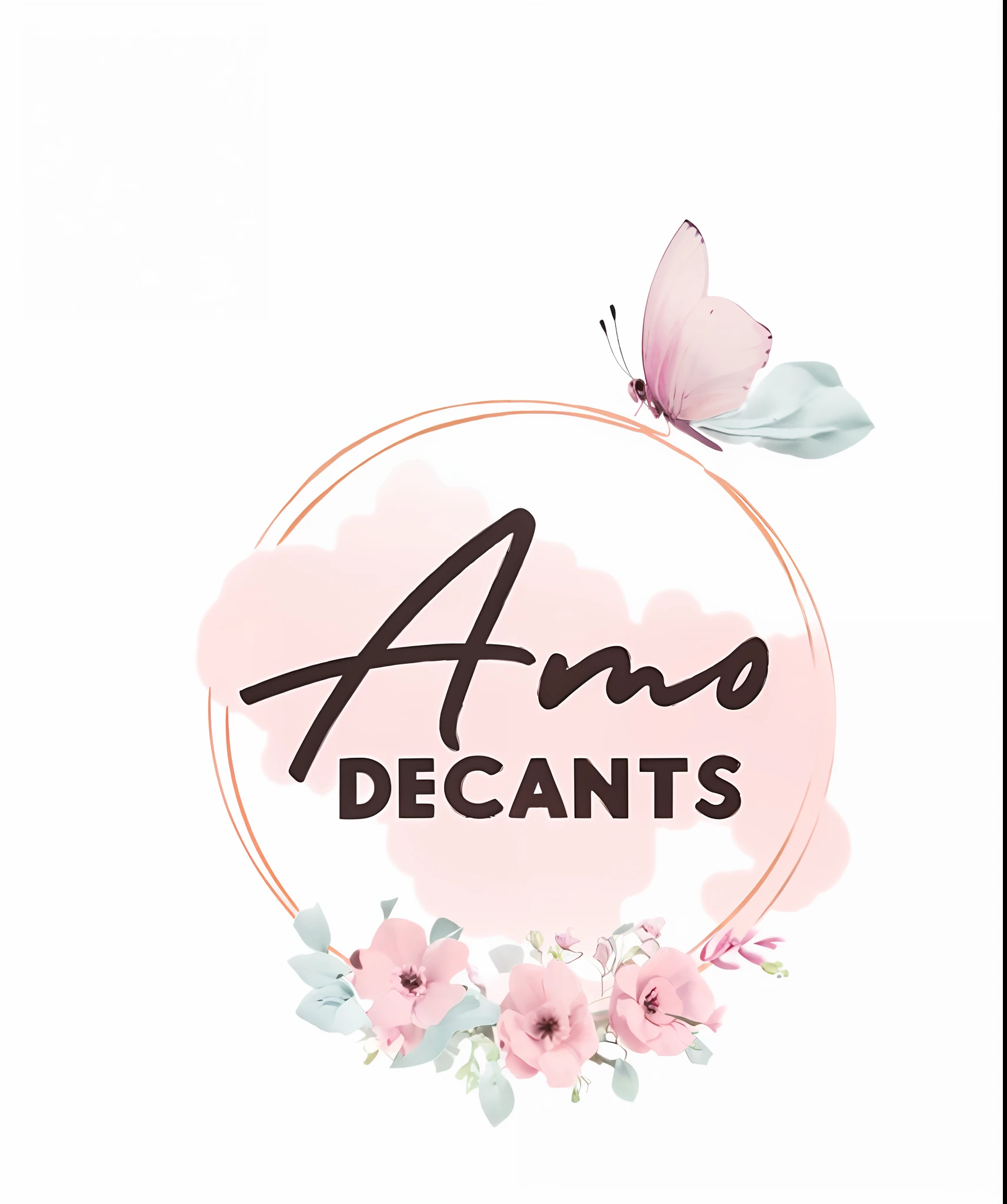 a close up of a butterfly on a pink circle with the words amo decants, logo art, logo, logo, 🎀 🧟 🍓 🧚, anmi, samdoesarts, featured on amiami, delicate details, delicate embellishments, abundant detail, accurate details, smol, a delicate, elegant decollete, dreamy and detailed, avatar for website