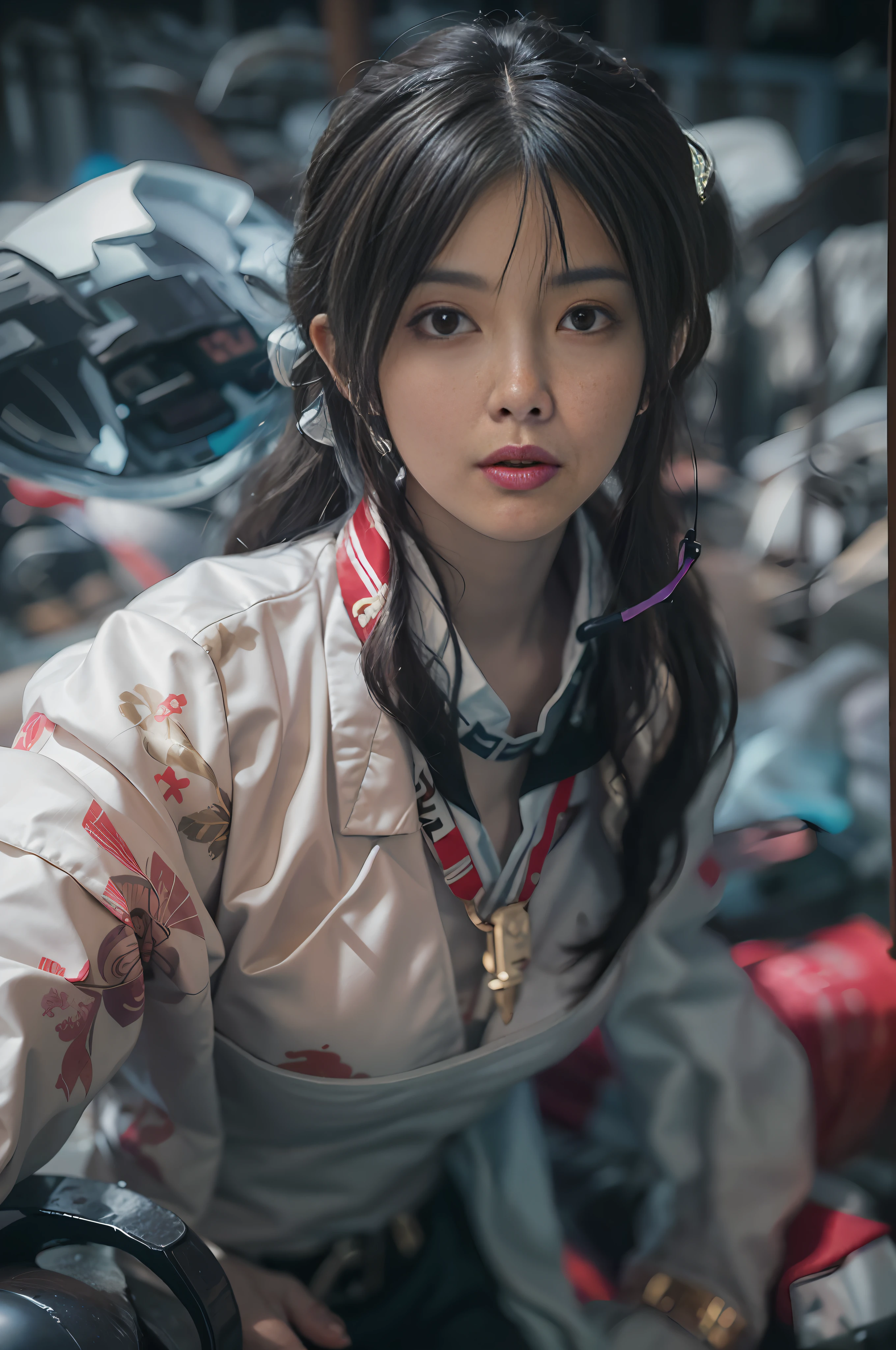 "There is a very detailed face in the dark, 1girl in official uniform, long hair and black/red Hanfu, the whole picture is focused and not blurred. It is a surreal portrait of a woman by David Hockney and Alfa Mumei, in the style of fantasy art and realistic photographs. Using dynamic lighting and volumetric lighting, it was shot at the angle of the Cowboy Shot, presenting 4K picture quality. This award-winning poster can be viewed on ArtStation. "