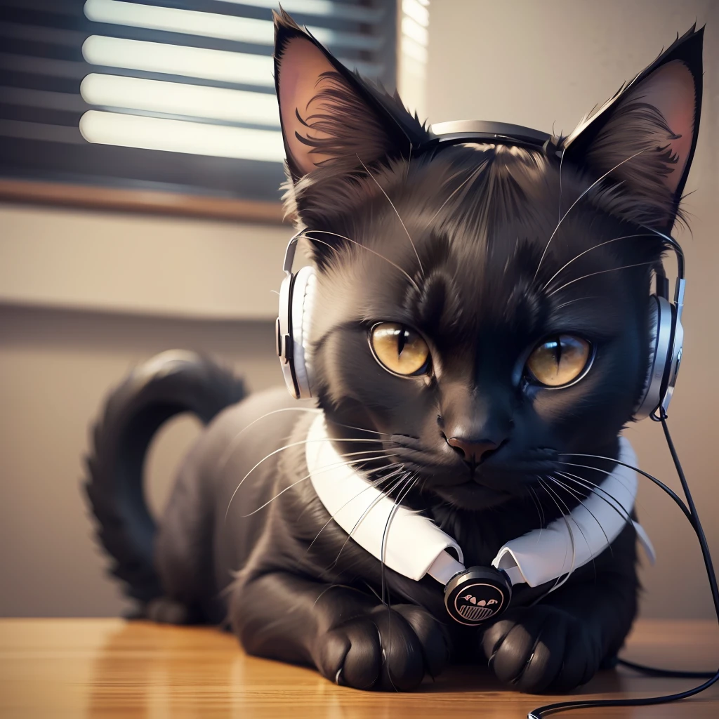 Black cat with headphones --auto --s2