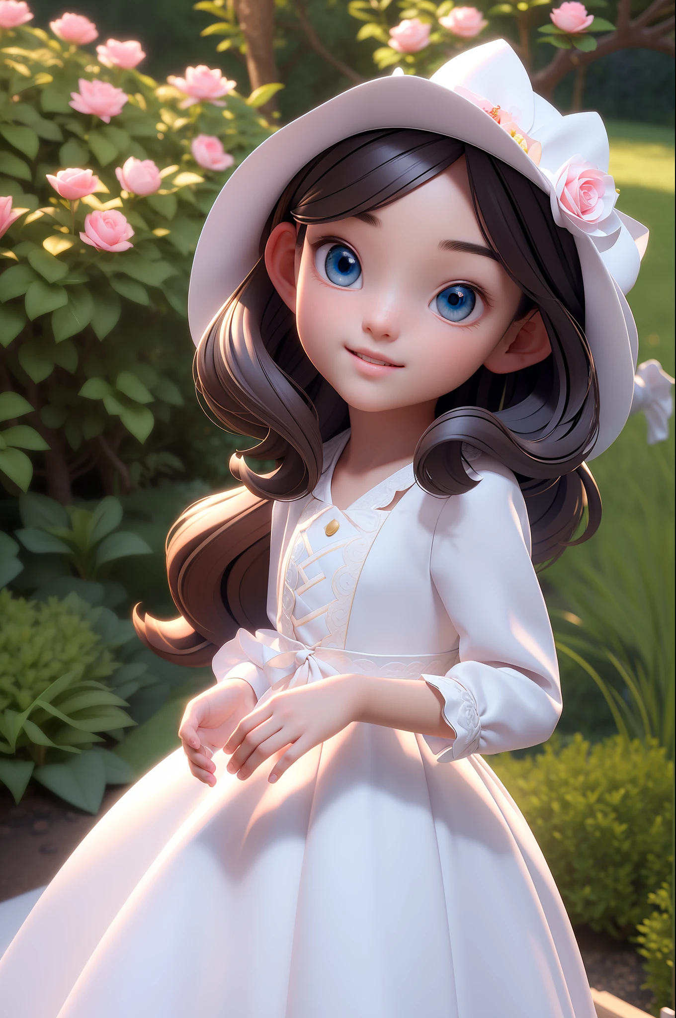 3dmm style, masterpiece, best quality, ultra detailed, beautiful 8 years old girl playing in the garden, (child), cute, beautiful long hair, detailed feca, beautiful eyes, perfect face, white dress, seductive, flawless, middle shot, ray tracing, 3d render, tranding on artstation, volumetric lighting, ultra detailed CG 8k wallpaper