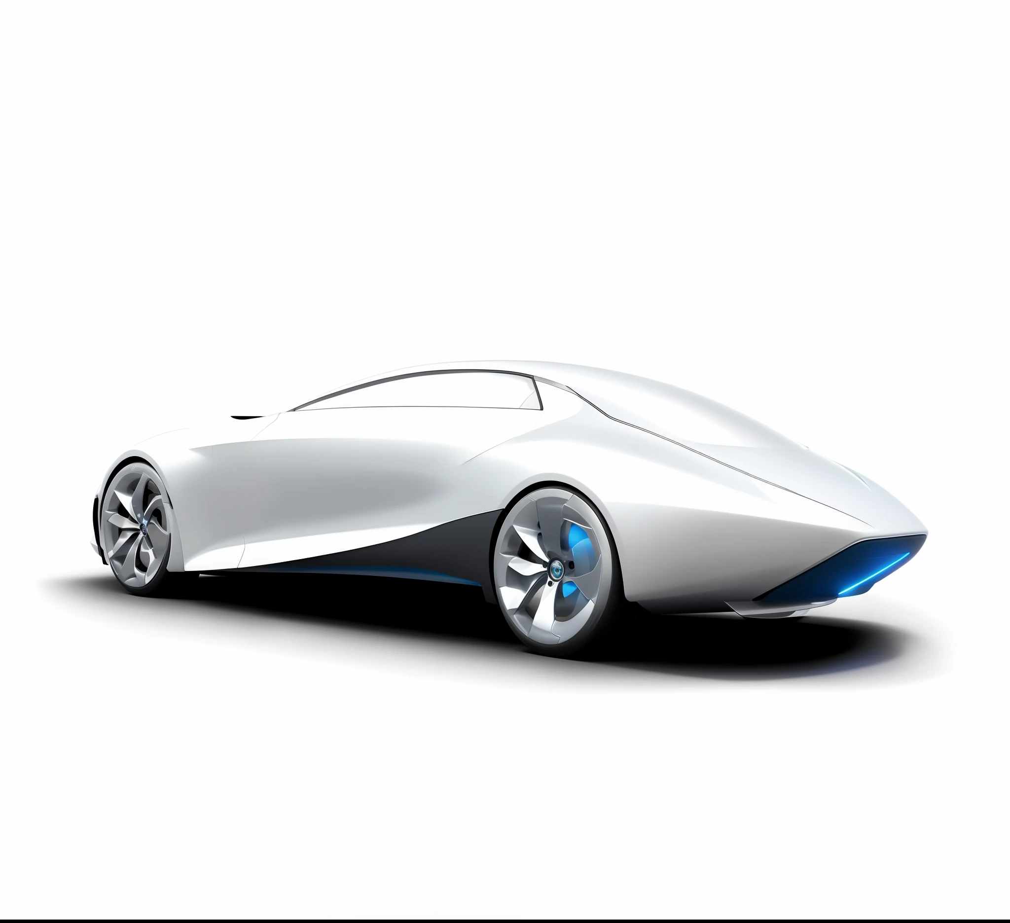 Close up of futuristic car, futuristic concept car, car concept, aerodynamic design, white background, streamlined design, slip-back sedan, modernity, three-quarter side
