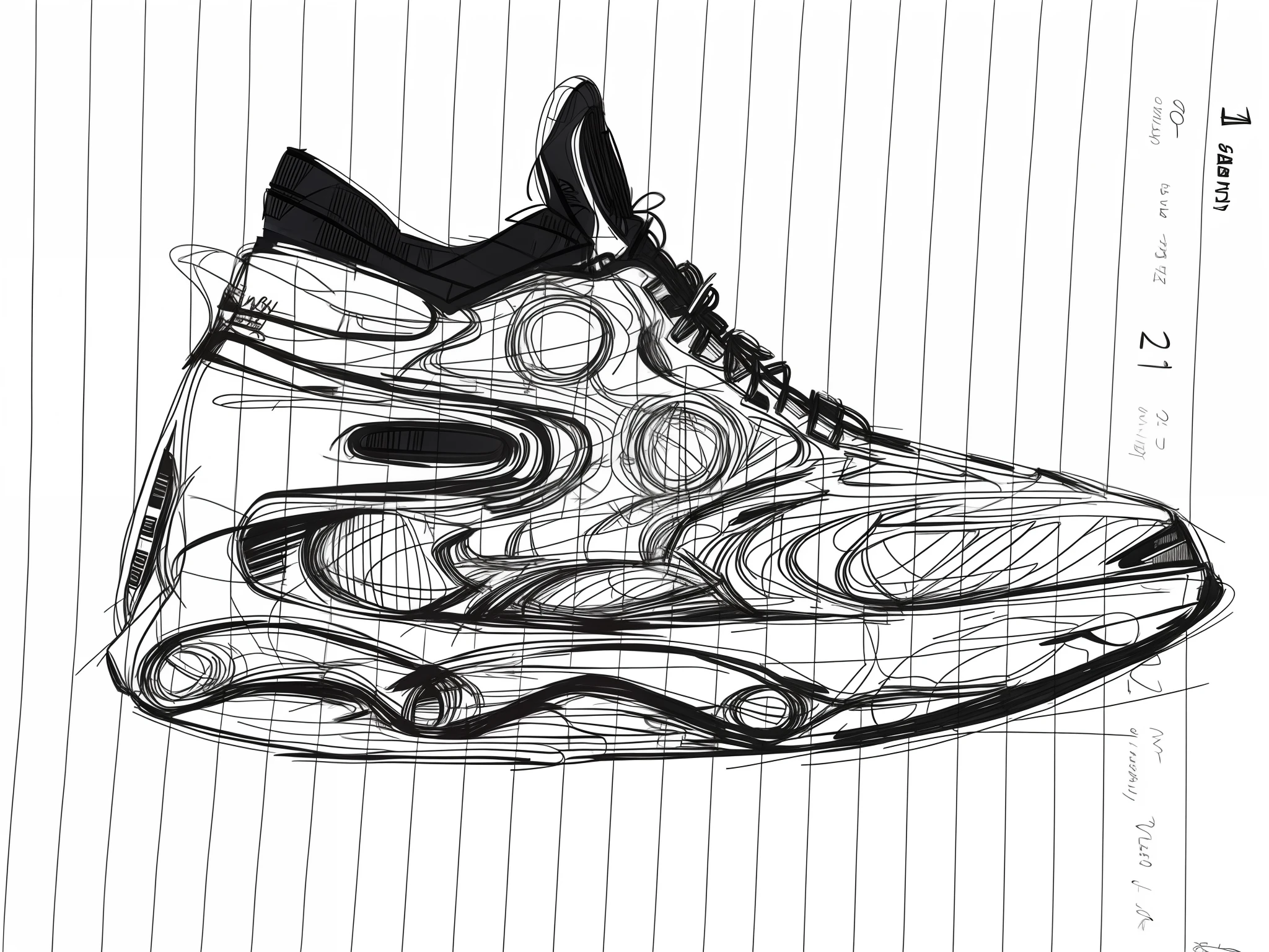 sneaker sketch, sneaker design, basketball sneaker concept art, concept sketch, graffiti sketch, pen on paper, sketch illustration, pen drawing, sketch, line sketch, futuristic sneakers, futuristic Balenciaga sneakers, sketch style,