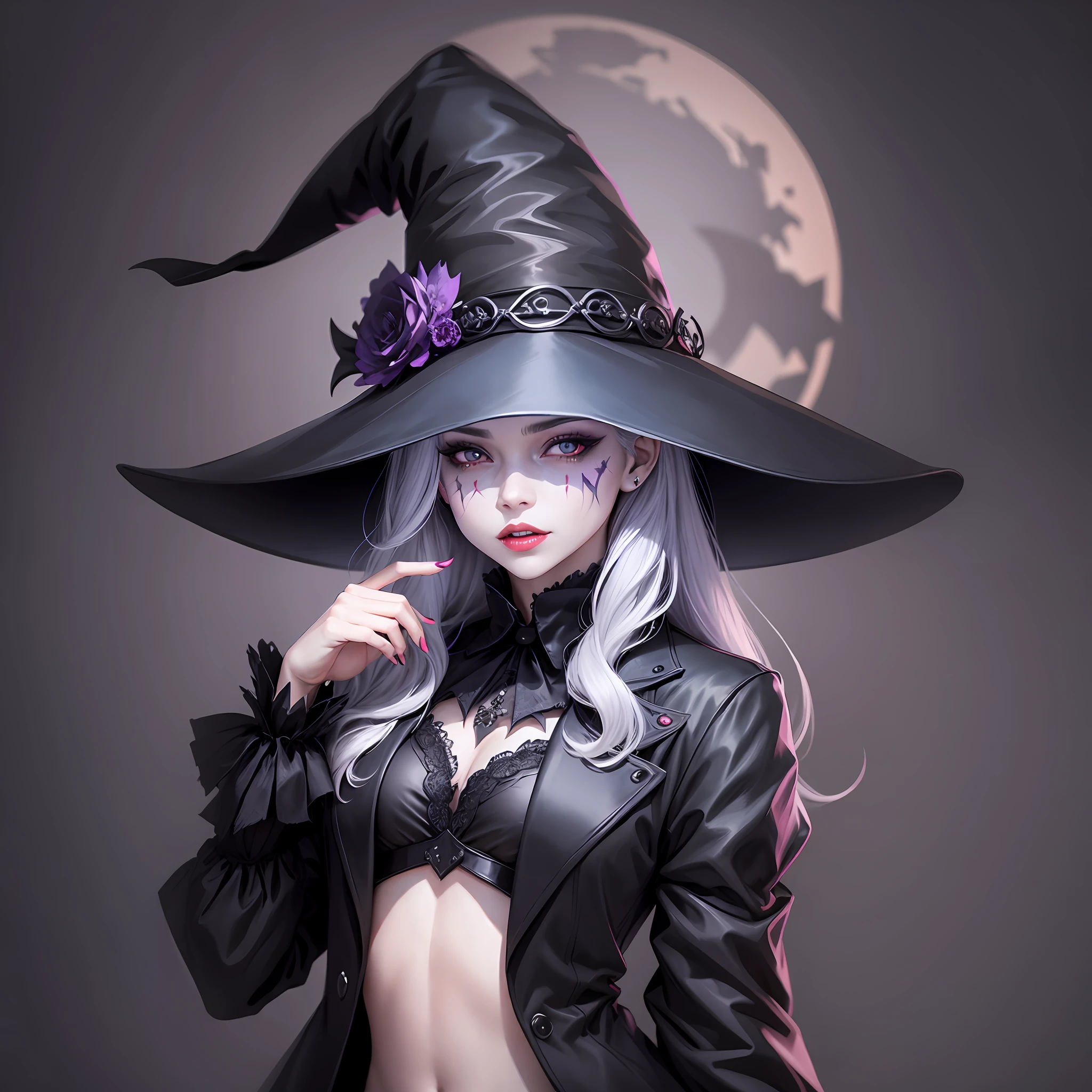 the witch beautiful girls,with black hat,clothes,joker face,animation,4D,upscale style --auto --s2