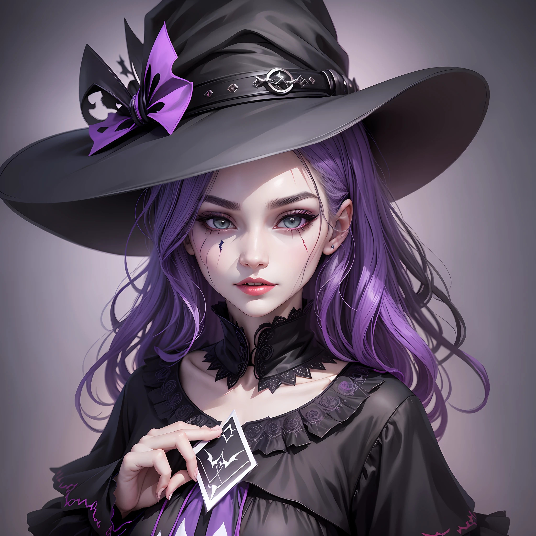 the witch beautiful girls,with black hat,clothes,joker face,animation,4D,upscale style --auto --s2