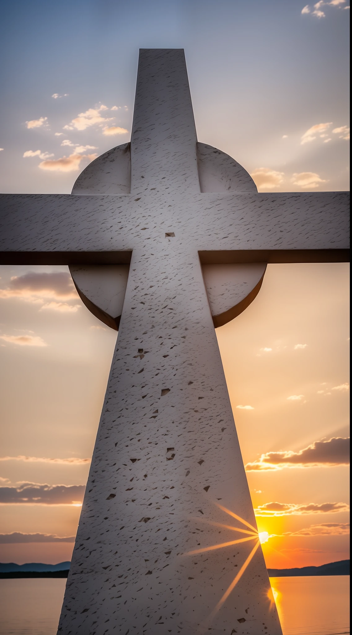A soft and tranquil image of a cross at a sunset. --auto --s2