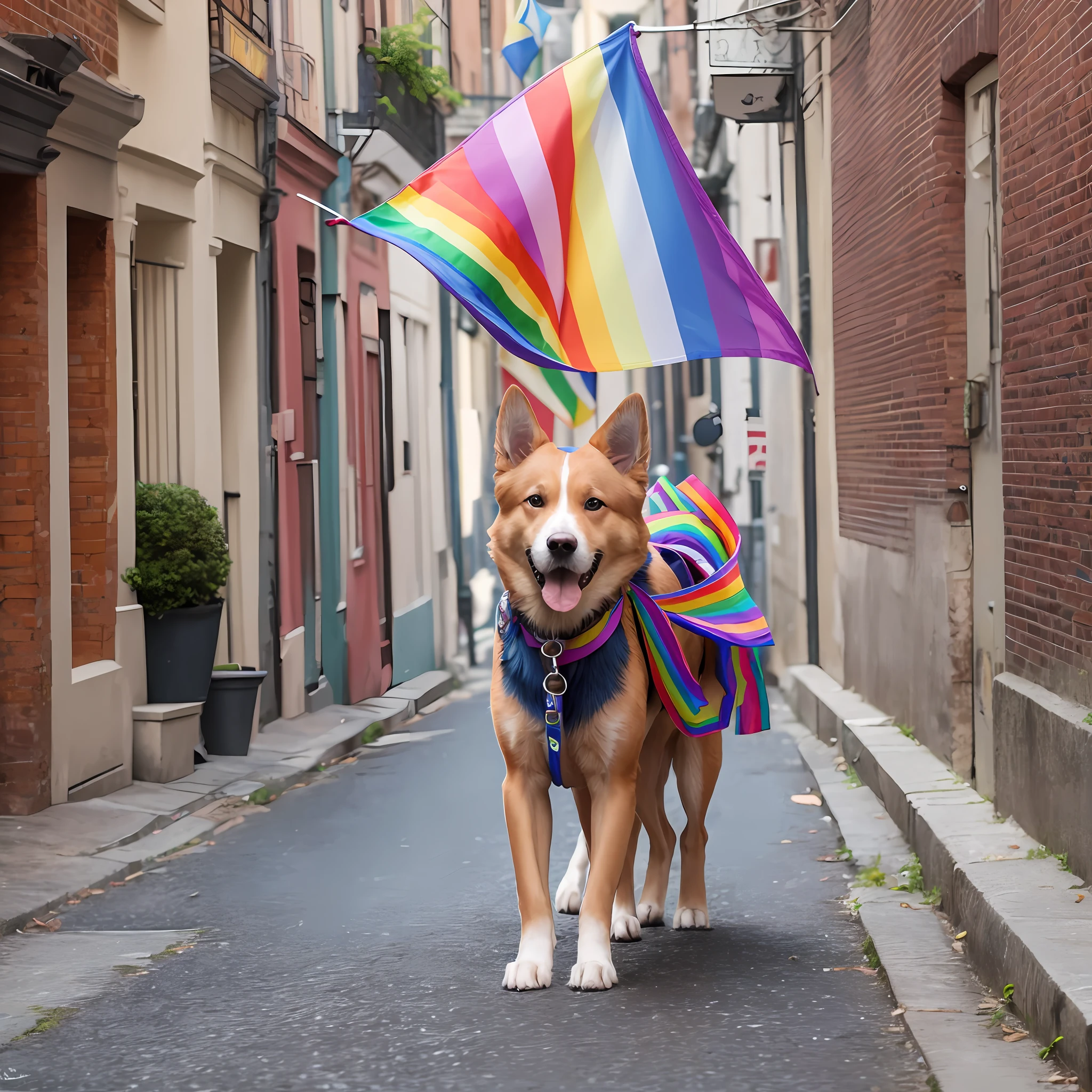 dog carrying an LGBT flag --auto --s2