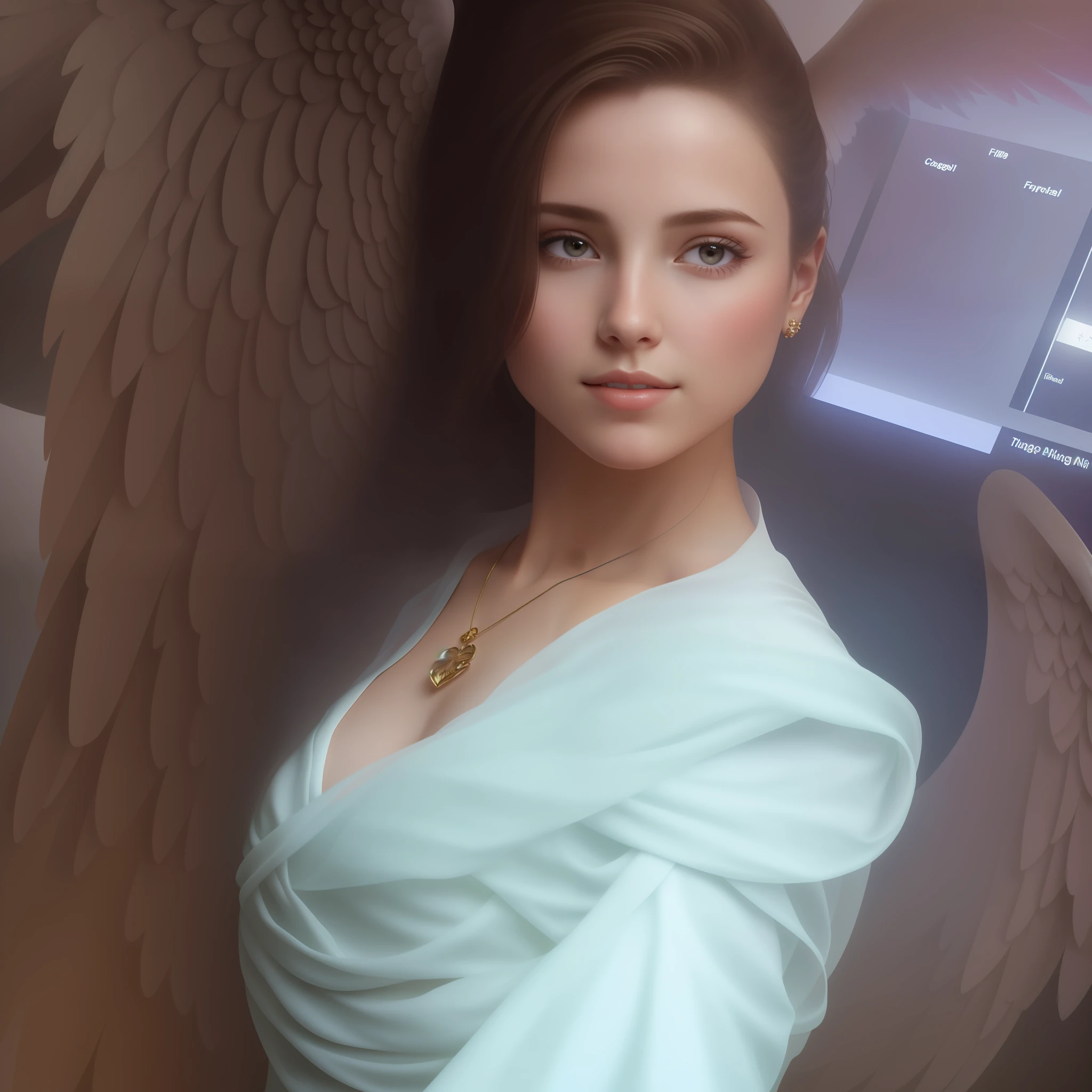 Angel, fair skin, wings covering her body, Hands covering her face. Hyper realistic,
