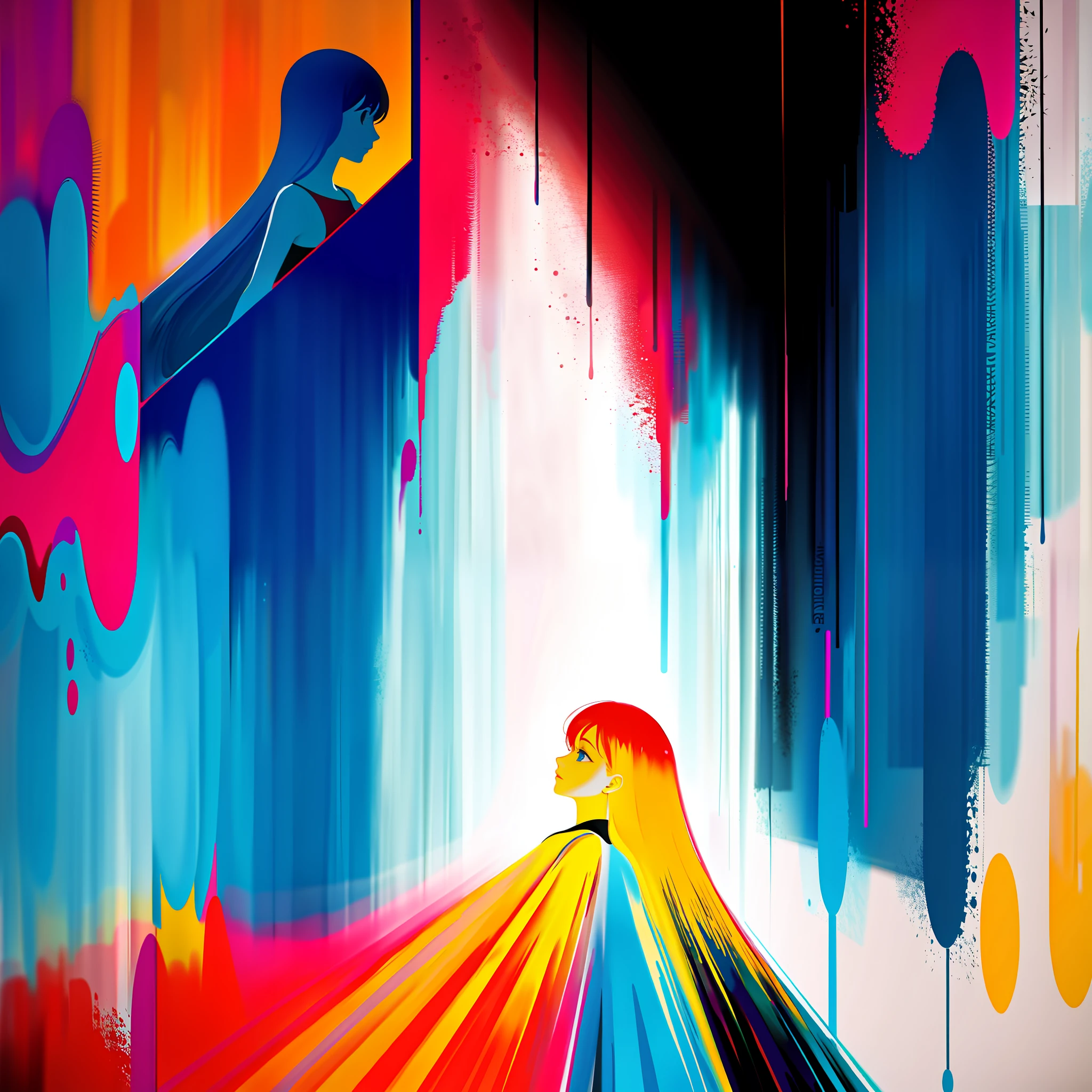 Female figure centered abstract painting album cover A girl dreamy color
