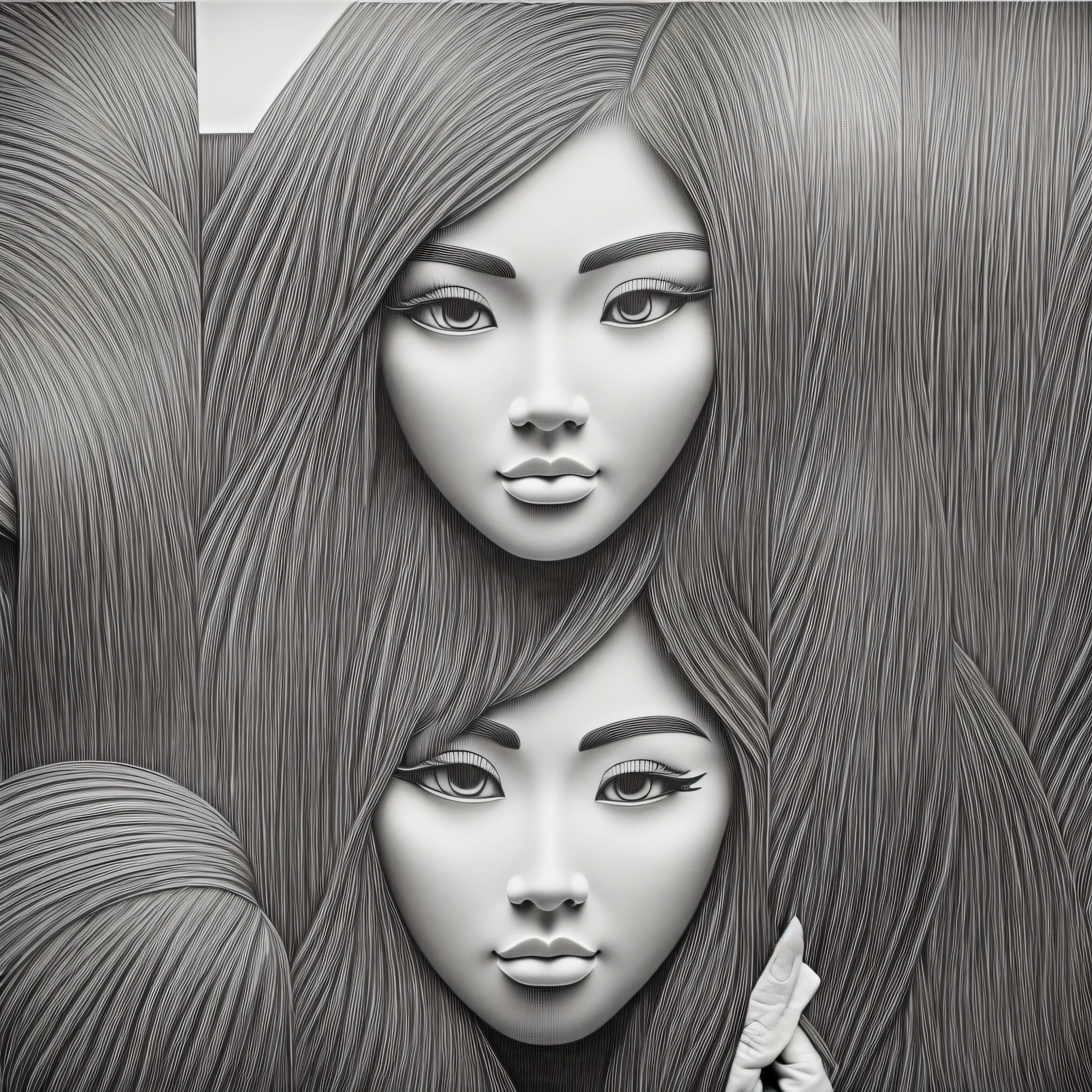 ((high quality)), ((masterpiece)), 8k, kombi model in the center of the image, drawing, monochrome, grayscale, black, black and white, linear