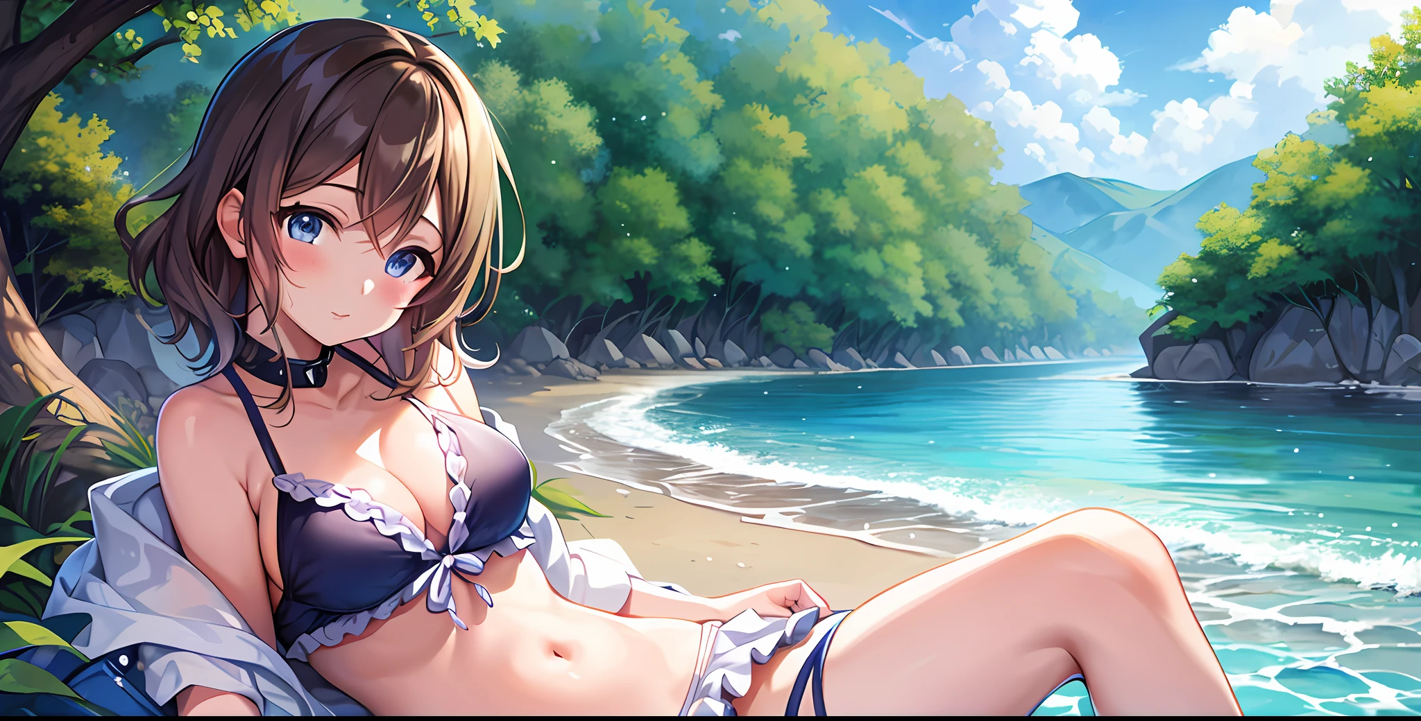 アニメスタイル 女性人物画 水着 アニメスタイル 水着 女性キャラクター 絵画 アニメスタイル