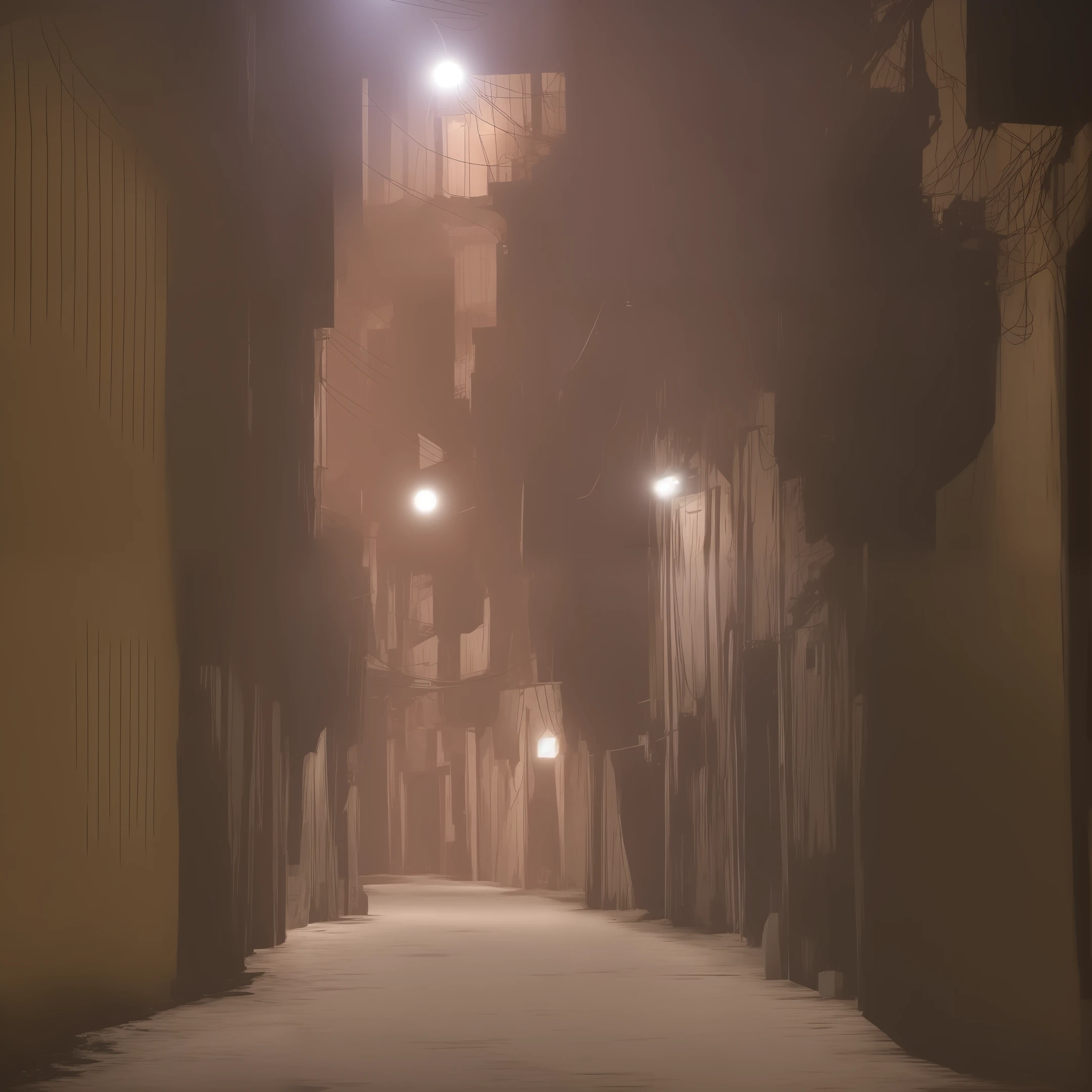 A mysterious, deserted alley in a high-tech city, illuminated by a faint, eerie glow of street lamps. --auto --s2