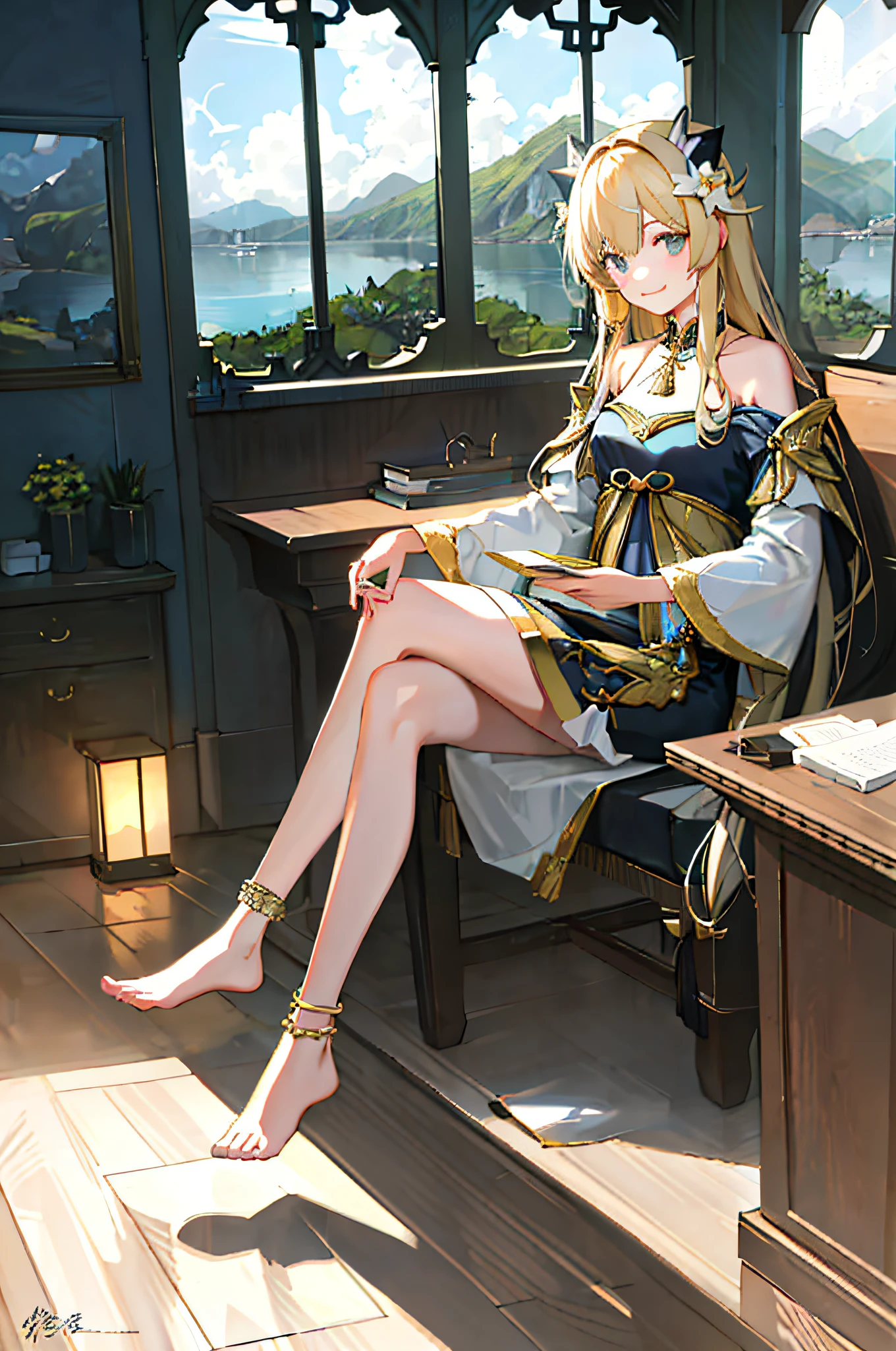 slender waist, mature woman, neat figure, slender waist, goddess, wings, animalized, curly_hair, very_long_hair, tongue, (blonde), (dynamic hair), gradient hair, oil painting (medium), colored pencil (medium), {realistic}, {realistic}, {realistic}, {sketch}, {oil painting}, delicate reflections and high glass guardrail panels, flowers and meadows, dynamic angle, backlight, cinematic angle, lens 135mm, f1.8, straightforward, portrait, close-up, full body, out of frame, {best quality}, {{masterpiece}}, {high resolution}, original, extremely detailed 8K wallpaper, 1girl, {an extremely delicate and beautiful},, ray tracing, incredibly_absurdres, ray tracing, {best quality}, {{masterpiece}}, {high resolution}, original, extremely detailed 8K wallpaper, {extremely refined and beautiful},,incredibly_ absurdres,colorful,intricate details,art book,{best quality}, {{masterpiece}}, {high resolution}, original, very detailed 8K wallpaper, {an extremely delicate and beautiful},,detail fingers,open fingers,hands in their own hair, knees up, (anklet), ring eyes, beautiful detail eyes, eyeliner, round eyes, ((smile)), blushing, smug, (necklace), garters, glowing light, beautiful details sky, masterpiece, movie lighting, Depth of field, beautiful details water, ocean, chinese style architecture, no people, detailed background, mountains, glowing light, movie lighting, lotus, (lotus leaves), lake, sexy
