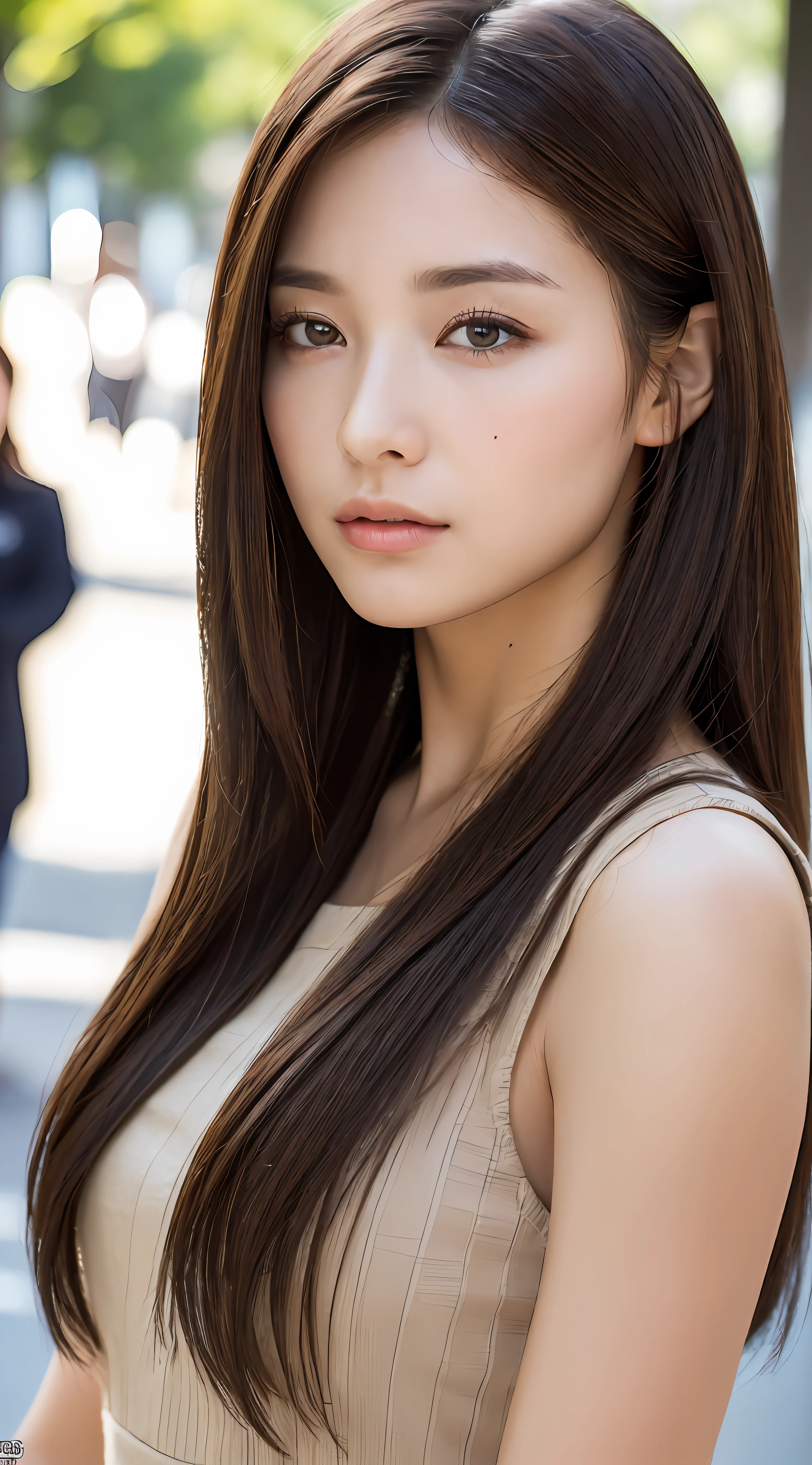 ((top quality, 8k, masterpiece: 1.3)), Sharp Focus: 1.2, Perfect Body Beauty: 1.4, ((Dark Brown Hair, Big: 1.2)), (Natural Light, Street: 1.1), Highly Detailed Face and Skin Texture, Detailed Eyes, Double Eyelids, ((Dynamic Angle))))