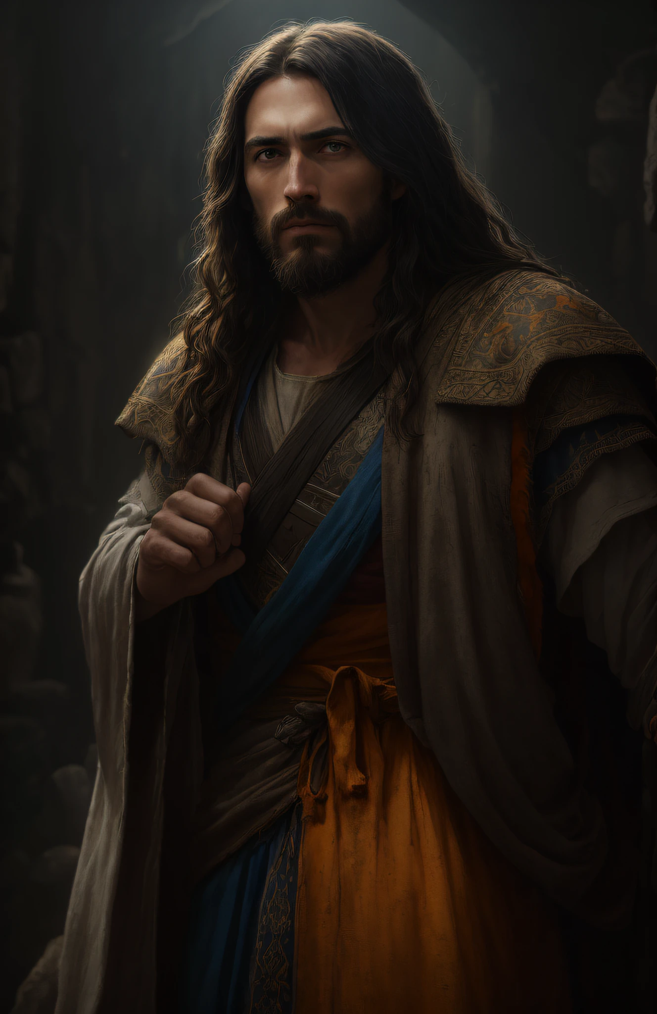 JESUS CHRIST near Noah's ark Dark photo: realistic epic, soft cinematic portrait, adobe lightroom, photographic lab, highly detailed, faded, art by Greg Rutkowski and artgerm, neutral colors: 1.2), (hdr: 1.4), (soft colors:1.2), hyperdetailed, (artstation:1.4), cinematic, warm lights, dramatic light, (intricate details:1.1), complex background, (rutkowski:0.66), (blue and orange:0.4