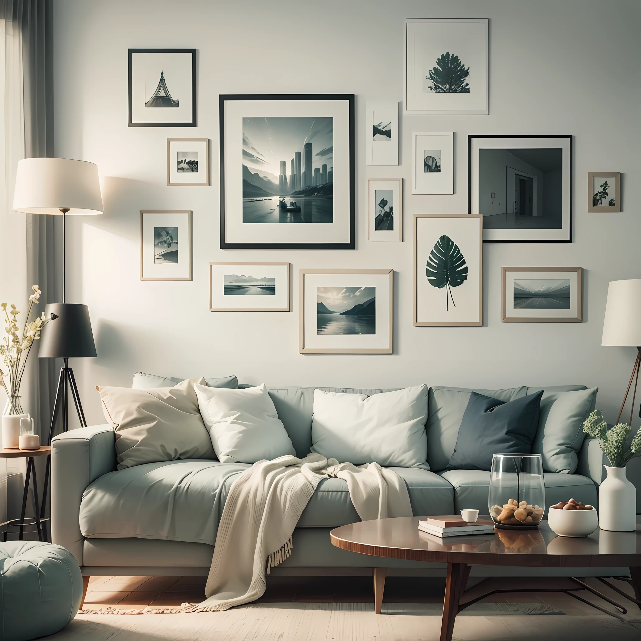 Images for pictures of a living room wall, minimalist style, realistic, 16k --auto --s2