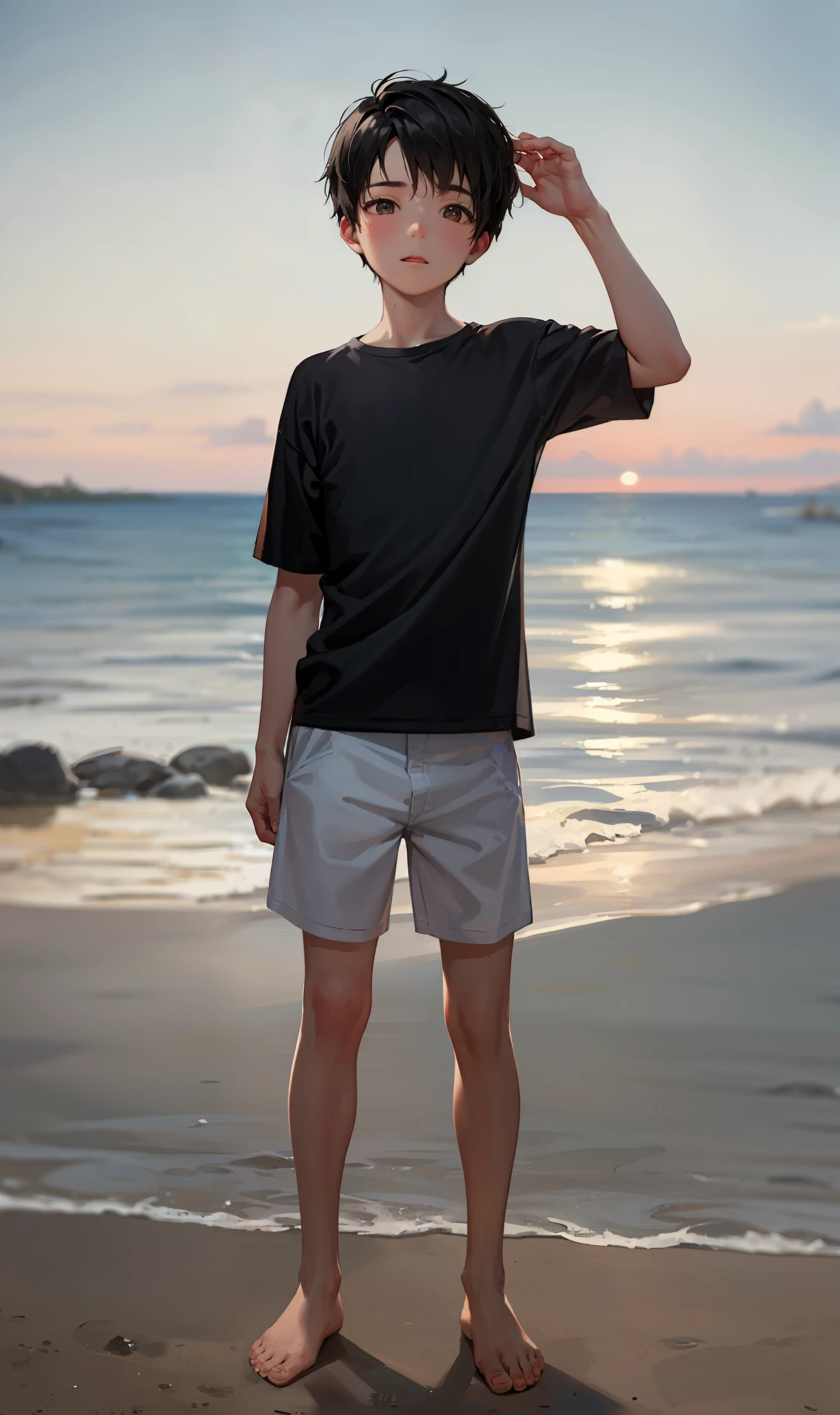 1 boy, athletic body, sexy, standing under coconut tree, briefs, coconut tree, seaside, cute, full nude, full body, panorama,