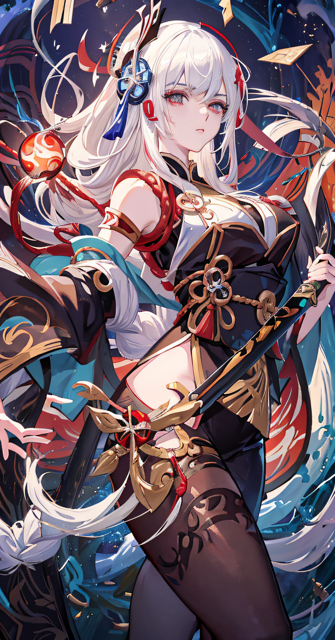 Anime girl with white hair and black costume holding a sword, Onmyoji detailed art, detailed key anime art, Kusart Krenz key art feminization, Keqing from Genshin Impact, extremely detailed Artgerm, Ayaka Genshin Impact, High Detail Official Artwork, White Hair God, Splash Art Anime Lori, Detailed Anime Artwork, Zero Sauce Art, Nude