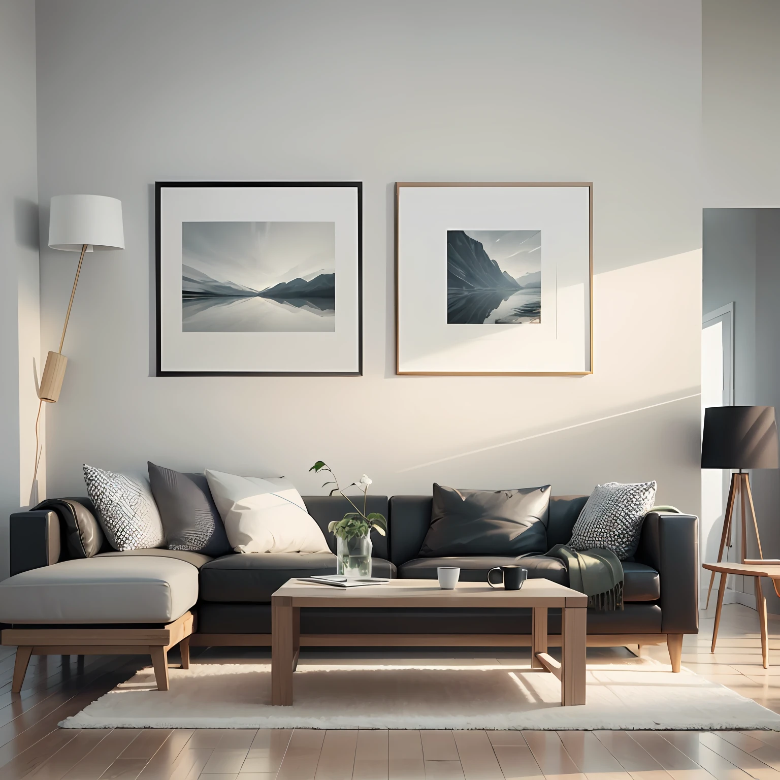 Images for pictures of a living room wall, minimalist style, realistic, 16k --auto --s2
