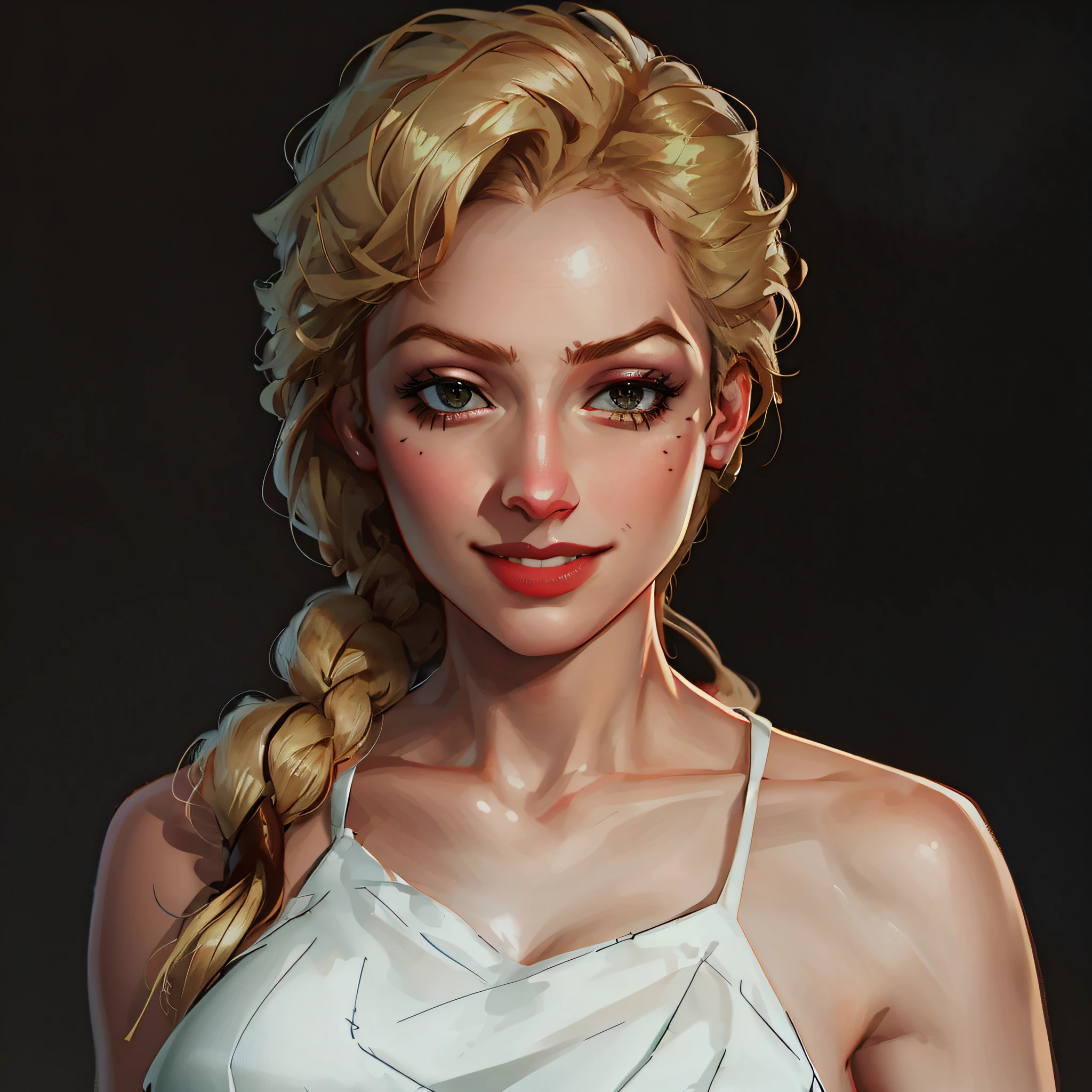 1girl, portrait of sinclair, smile, hair over shoulder, glowing, looking at viewer, volumetric lighting, best quality, masterpiece, realistic,