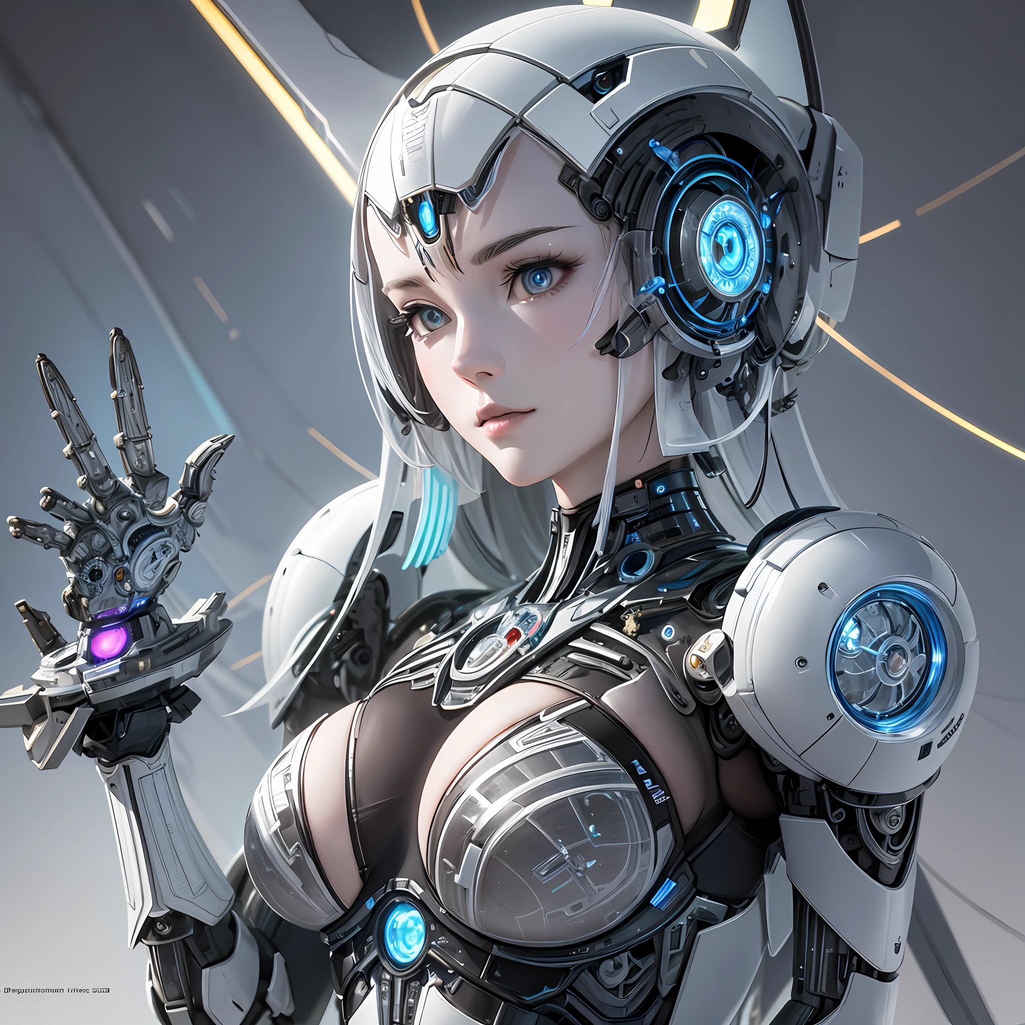 Character Sheet, complex 3d render ultra detailed of a beautiful Japanese girl android cyborg, robotic parts, beautiful studio soft light, rim light, vibrant details, luxurious cyberpunk, android body made of organic flowing white and silver transparent glass and plastic, silver metal internal body mechanisms, dynamic pose, flowing organic components, detailed engraving, lacework designs, glowing golden circuitry, art by H.R. Giger, Greg Rutowski
