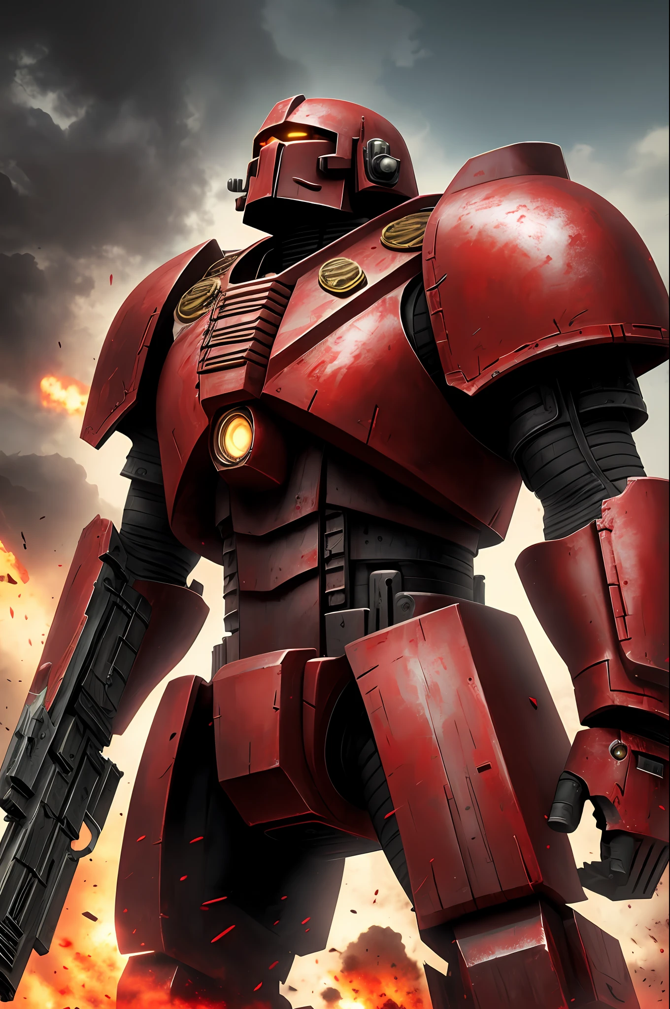 Dreadnought Warhammer 40 Mil, real, cinematic, red, dark filter, detailed, --auto --s2