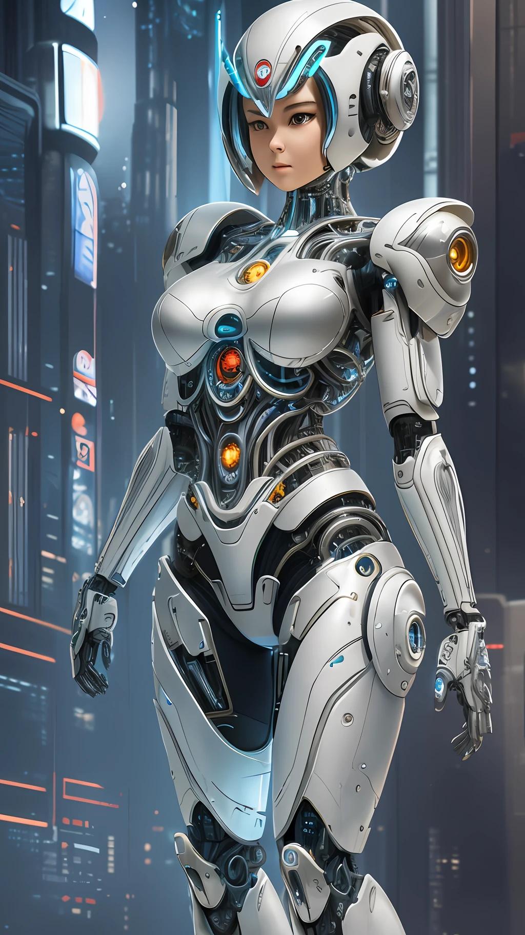 Character Sheet, complex 3d render ultra detailed of a beautiful Japanese girl android cyborg, robotic parts, beautiful studio soft light, rim light, vibrant details, luxurious cyberpunk, android body made of organic flowing white and silver transparent glass and plastic, silver metal internal body mechanisms, dynamic pose, flowing organic components, detailed engraving, lacework designs, glowing golden circuitry, art by H.R. Giger, Greg Rutowski