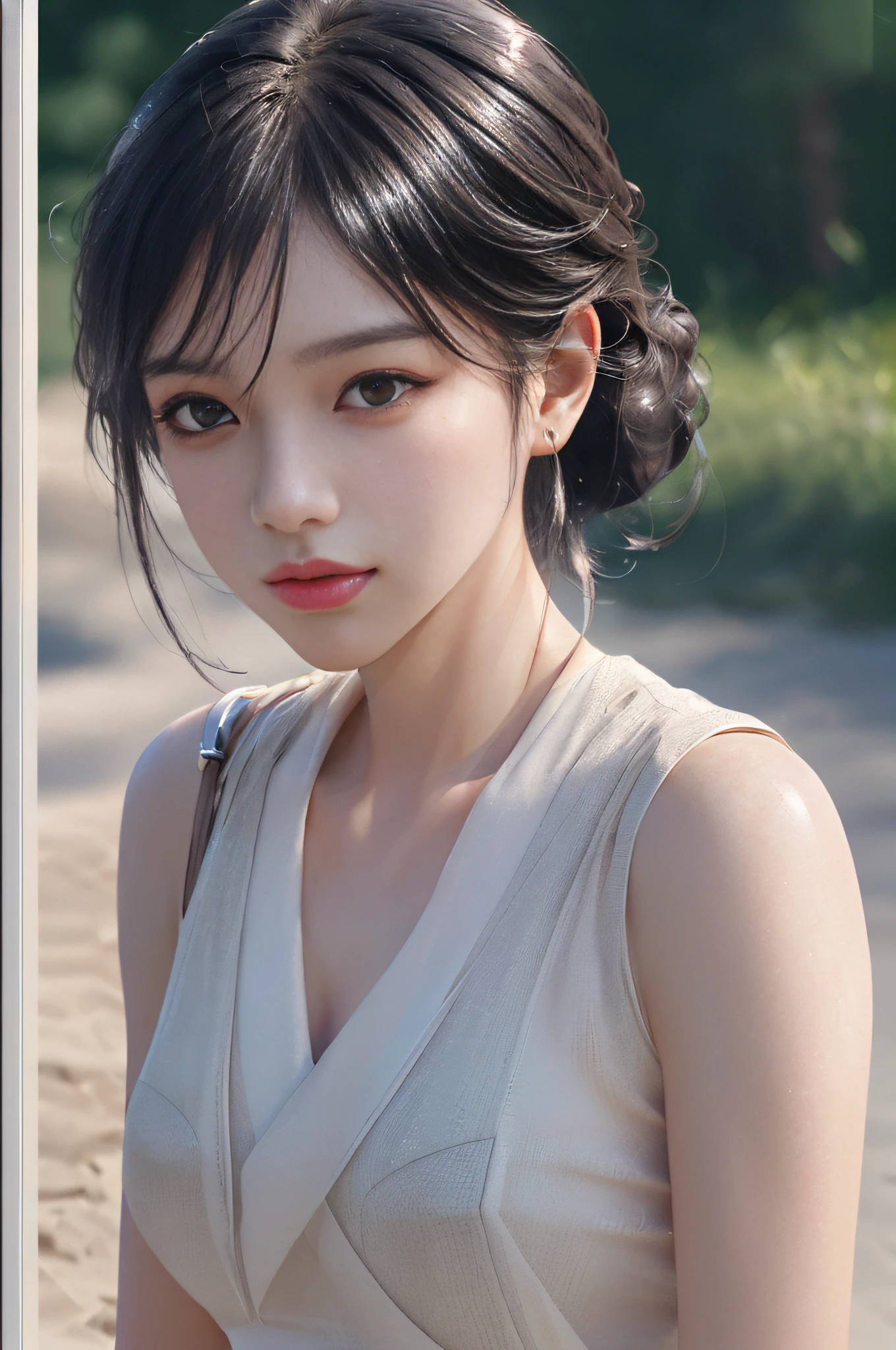 (8k, RAW photo, photorealistic:1.25) ,( lip gloss, eyelashes, glossy finish, glossy skin, best quality, super high resolution, depth of field, chromatic aberration, caustics, wide light, natural shadow, Kpop idol) look with serenity and goddess-like bliss to the spectators,