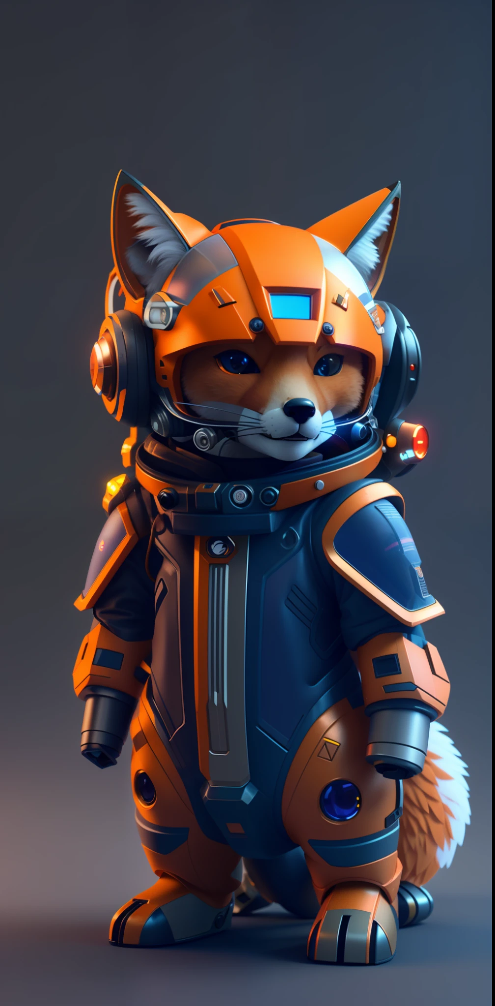 fox in spacesuit wearing helmet, cyborg little fox, cute 3d rendering, rendered with redshift, 3d rendering stylization, cyberpunk fox, sci-fi character rendering, sci-fi character, stylized 3d rendering, stylized as 3d rendering, 3d rendering character art 8k, cg society 8k, CGSetsociety8K
